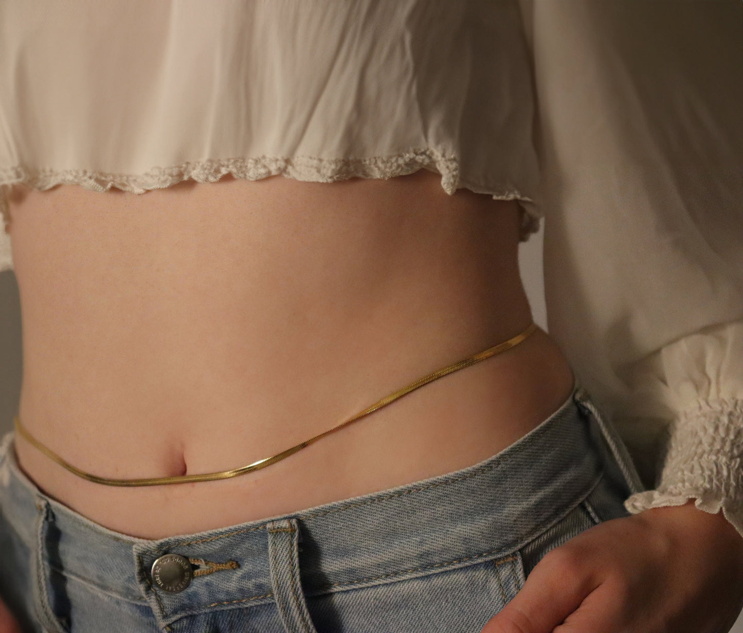 Gold Filled WATERPROOF Herringbone Belly Chain Necklace ,Snake Waist Chain, Gift For Her.