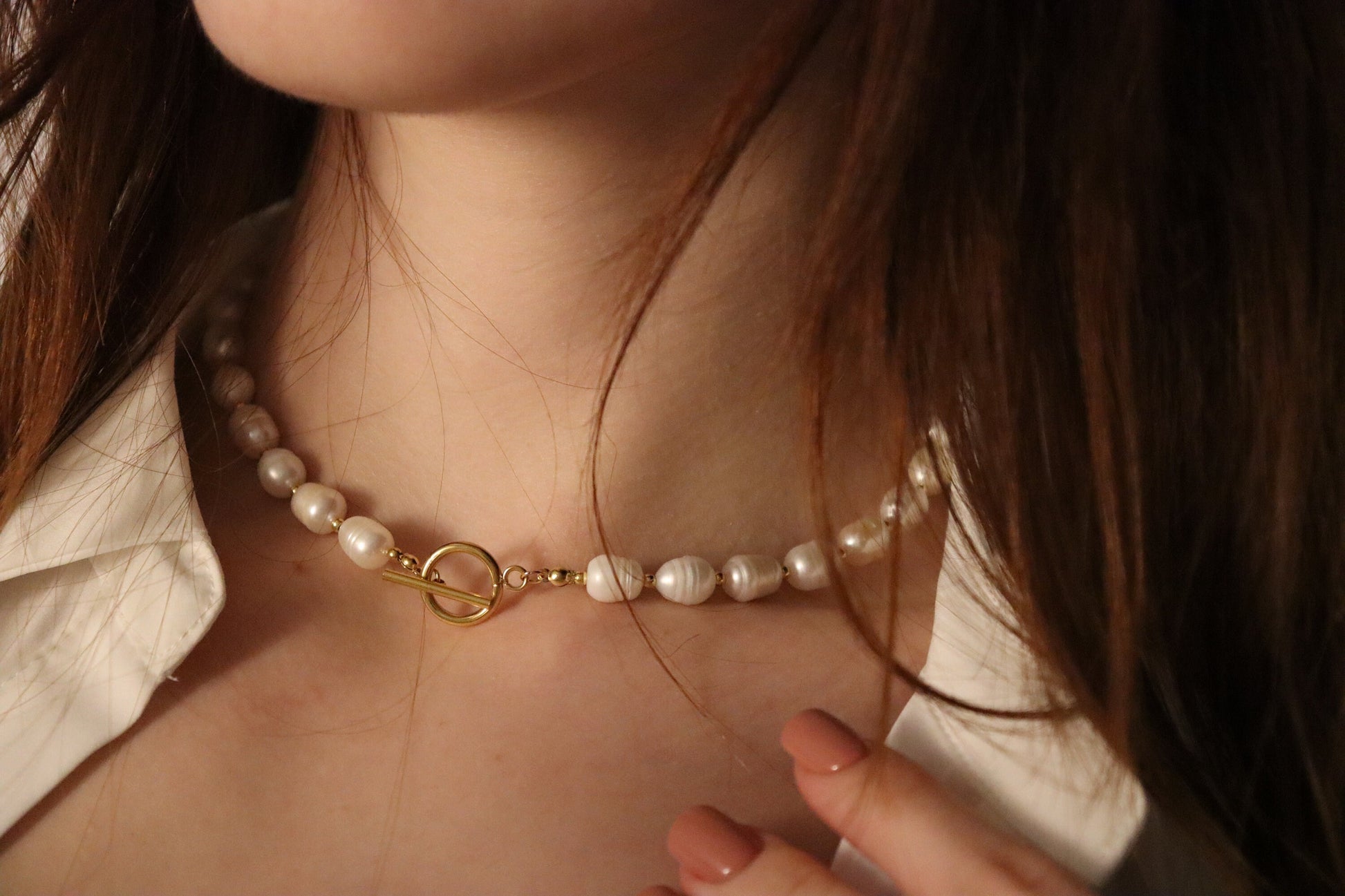 Gold Filled Real Freshwater Pearl Necklace ,Round initial , Square initial, Toggle claps.