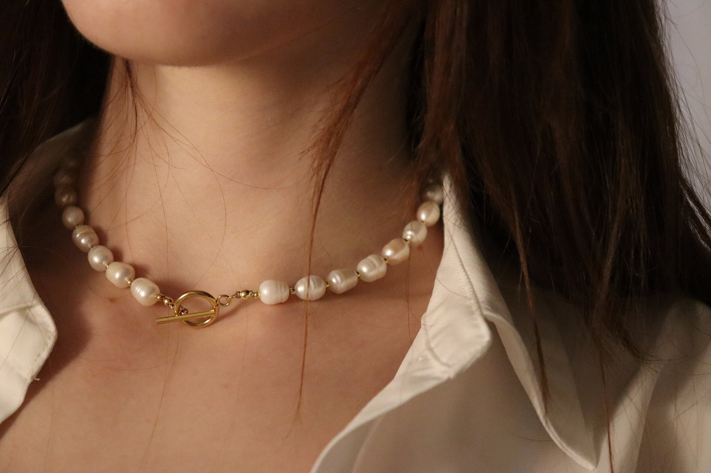 Gold Filled Real Freshwater Pearl Necklace ,Round initial , Square initial, Toggle claps.