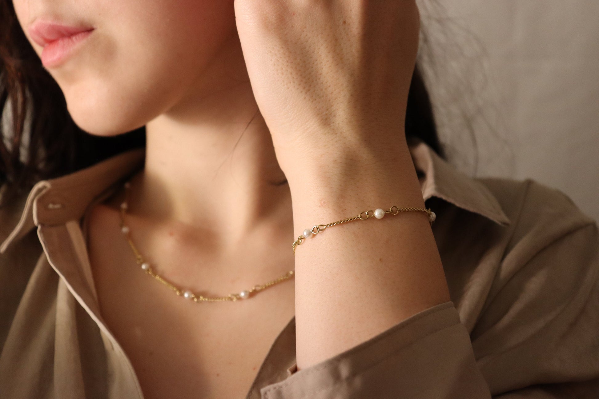 Gold Filled Pearl Bead Necklace, Pearl Bracelet ,Waterproof.