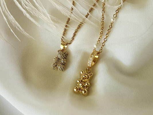 Gold Bear Necklace, WATERPROOF Adjustable Chains, Gift For Her.