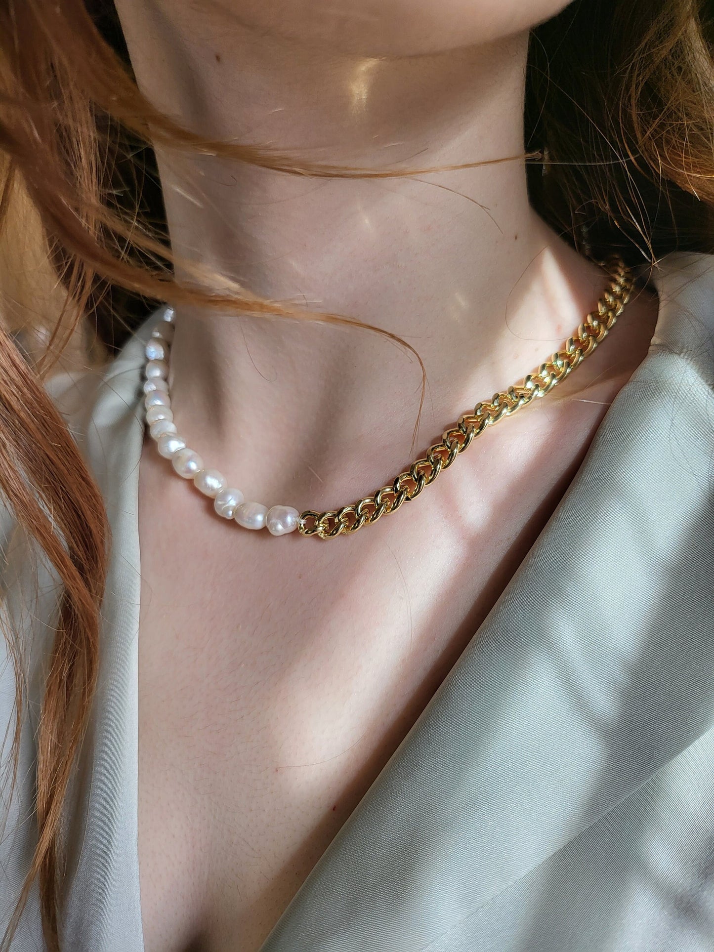 Gold Freshwater Real Pearl Necklace, Toggle Claps, WATERPROOF, Wedding Necklace.