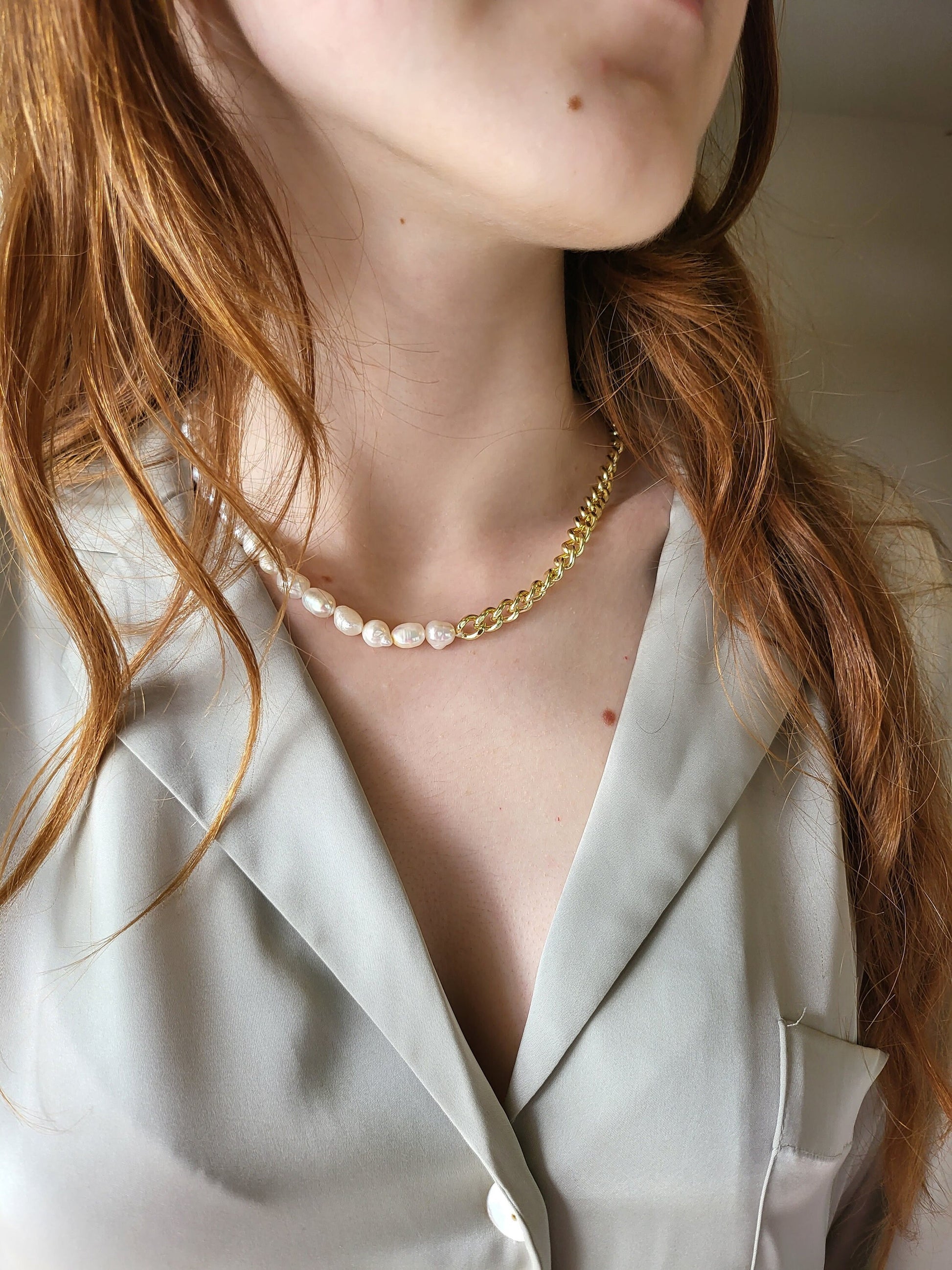 Gold Freshwater Real Pearl Necklace, Toggle Claps, WATERPROOF, Wedding Necklace.