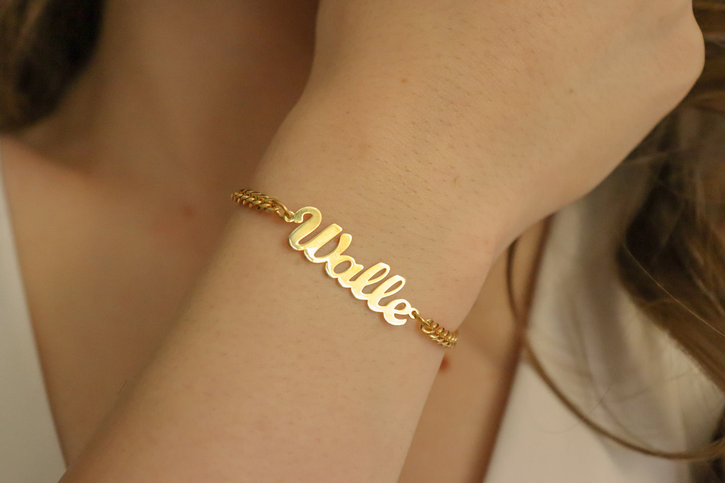 Gold Filled Non Tarnish Name Chain Bracelet, WATERPROOF.