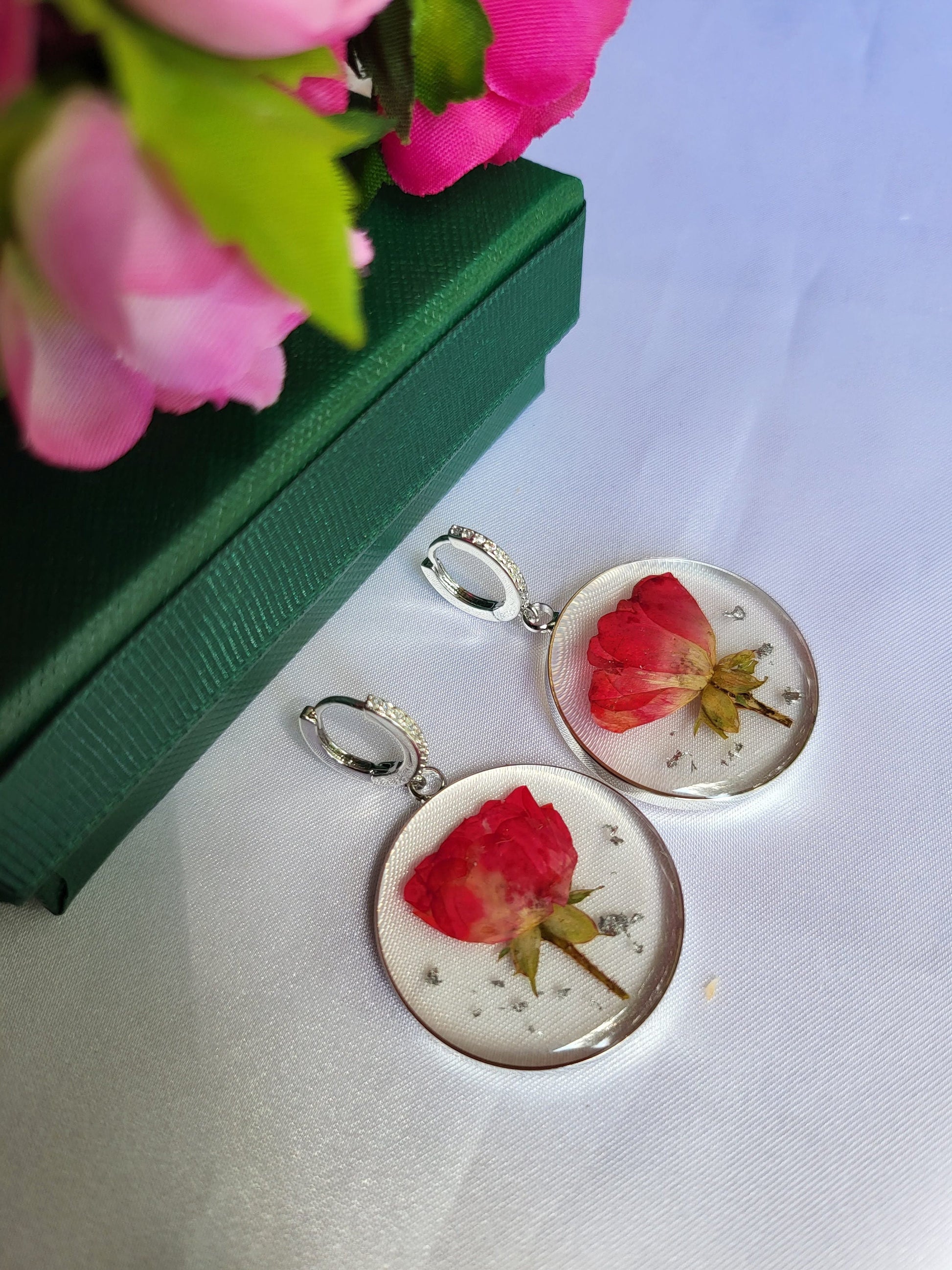 Real Dried Birth Month Flower Earrings, Birthday Gift.