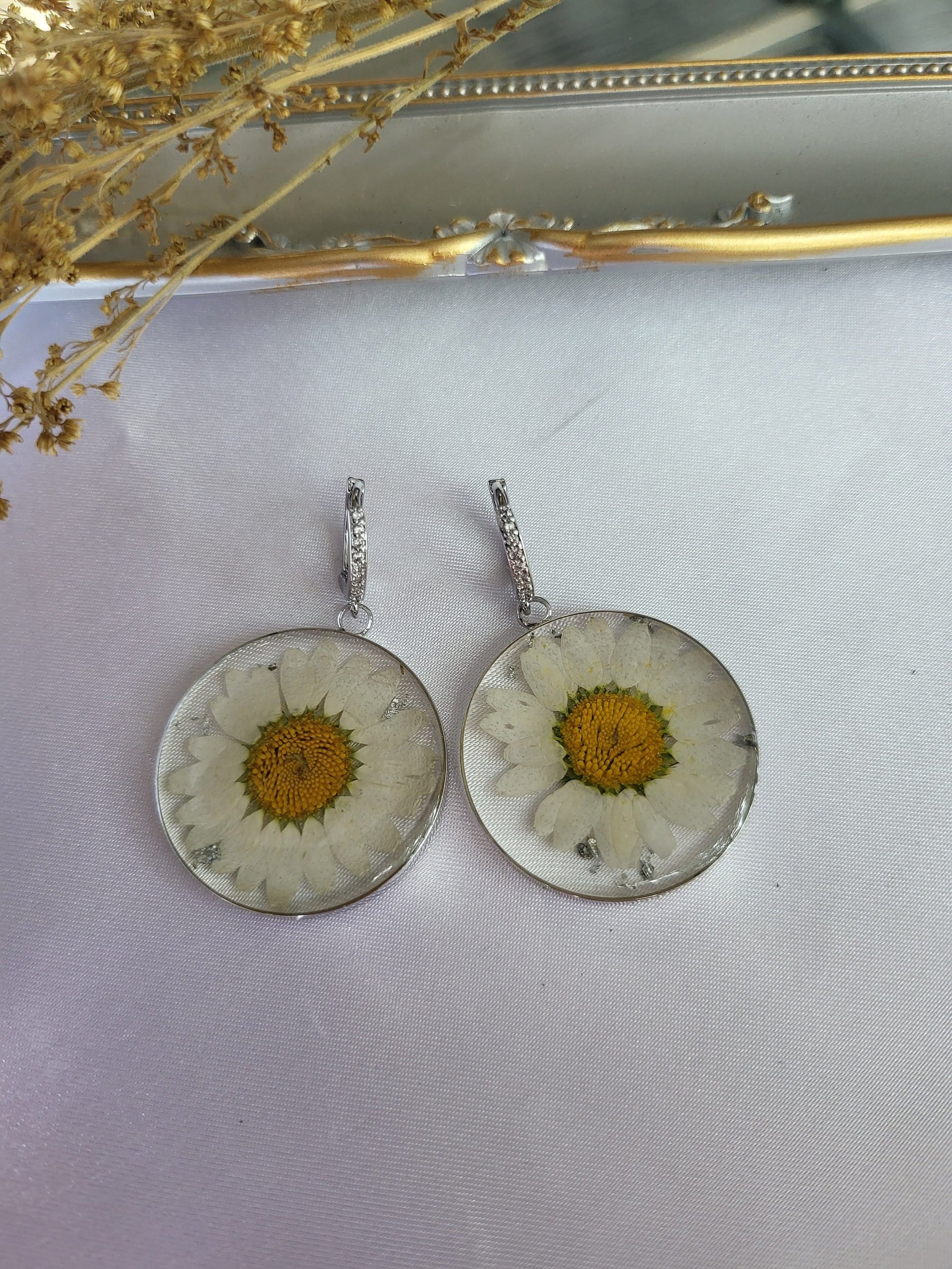 Real Dried Birth Month Flower Earrings, Birthday Gift.