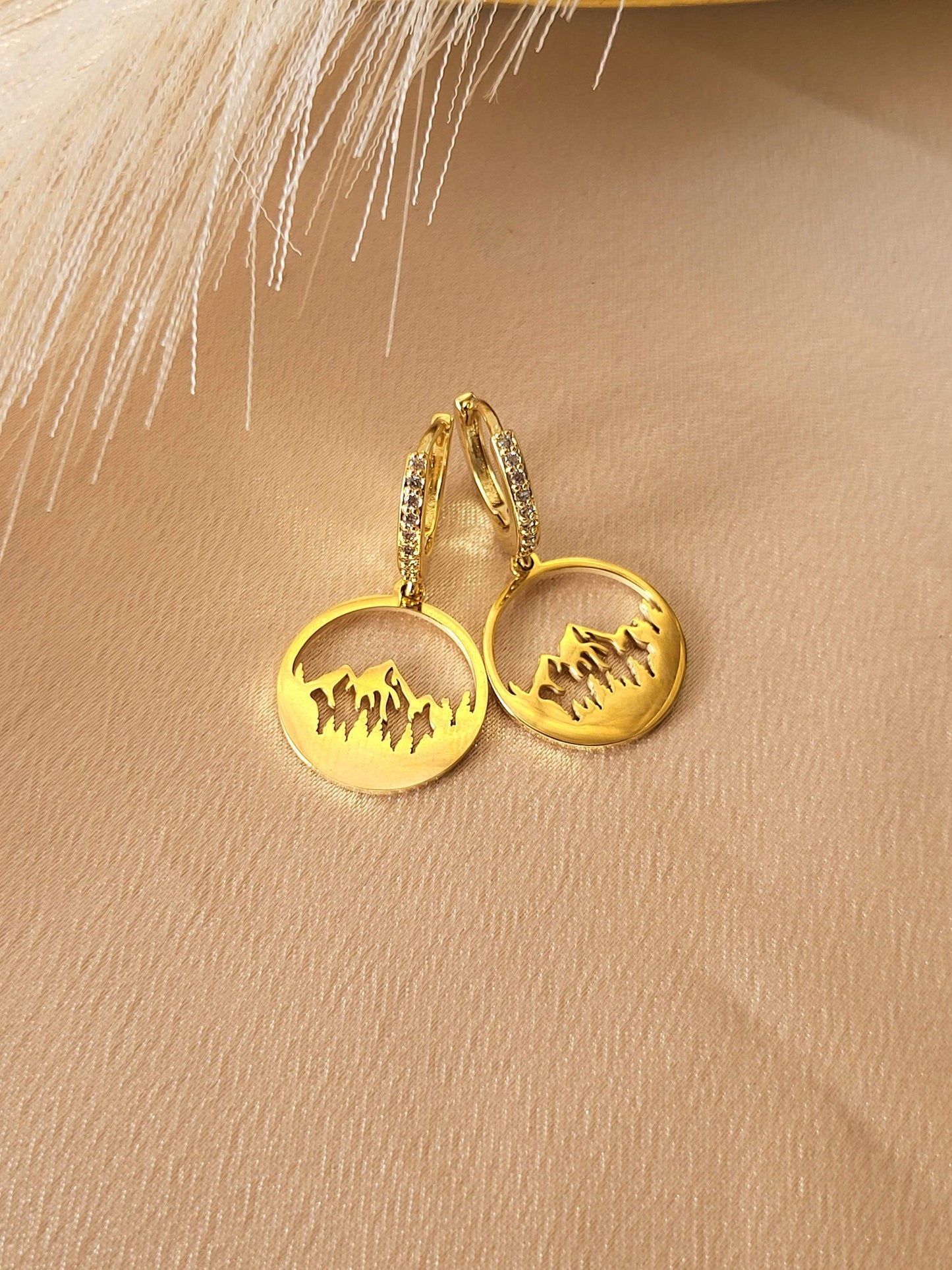 Gold Filled Mountain Earrings, Mountain Necklace, Birthday Gift.