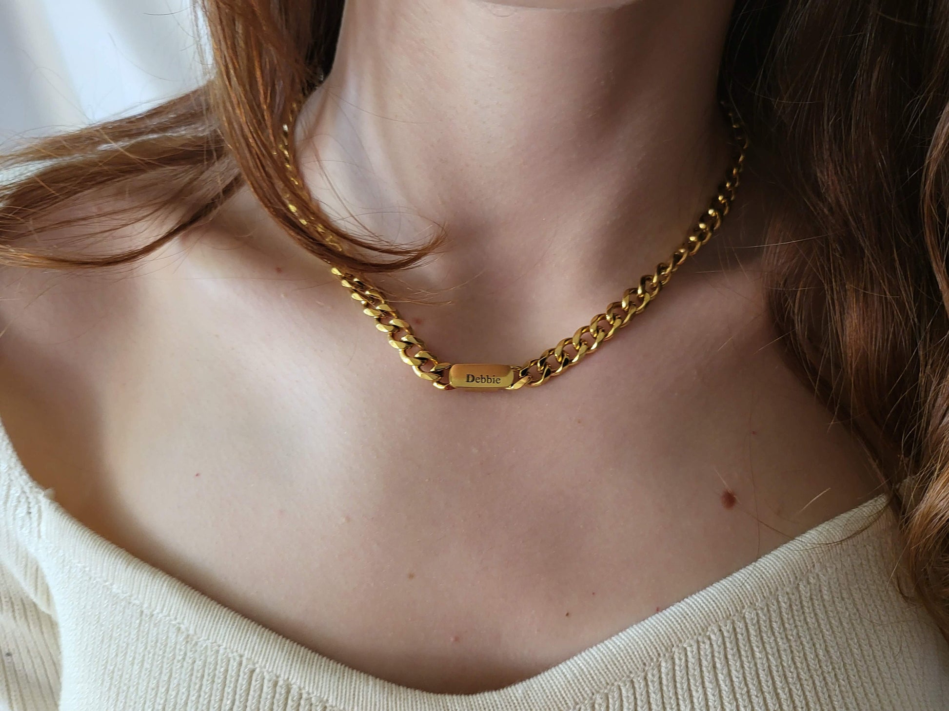 Gold Filled Non Tarnish Cuban Chain Necklace, Custom Jewelry, Engrave is Free, WATERPROOF.