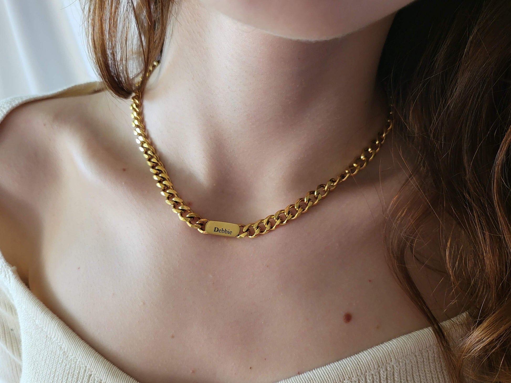 Gold Filled Non Tarnish Cuban Chain Necklace, Custom Jewelry, Engrave is Free, WATERPROOF.