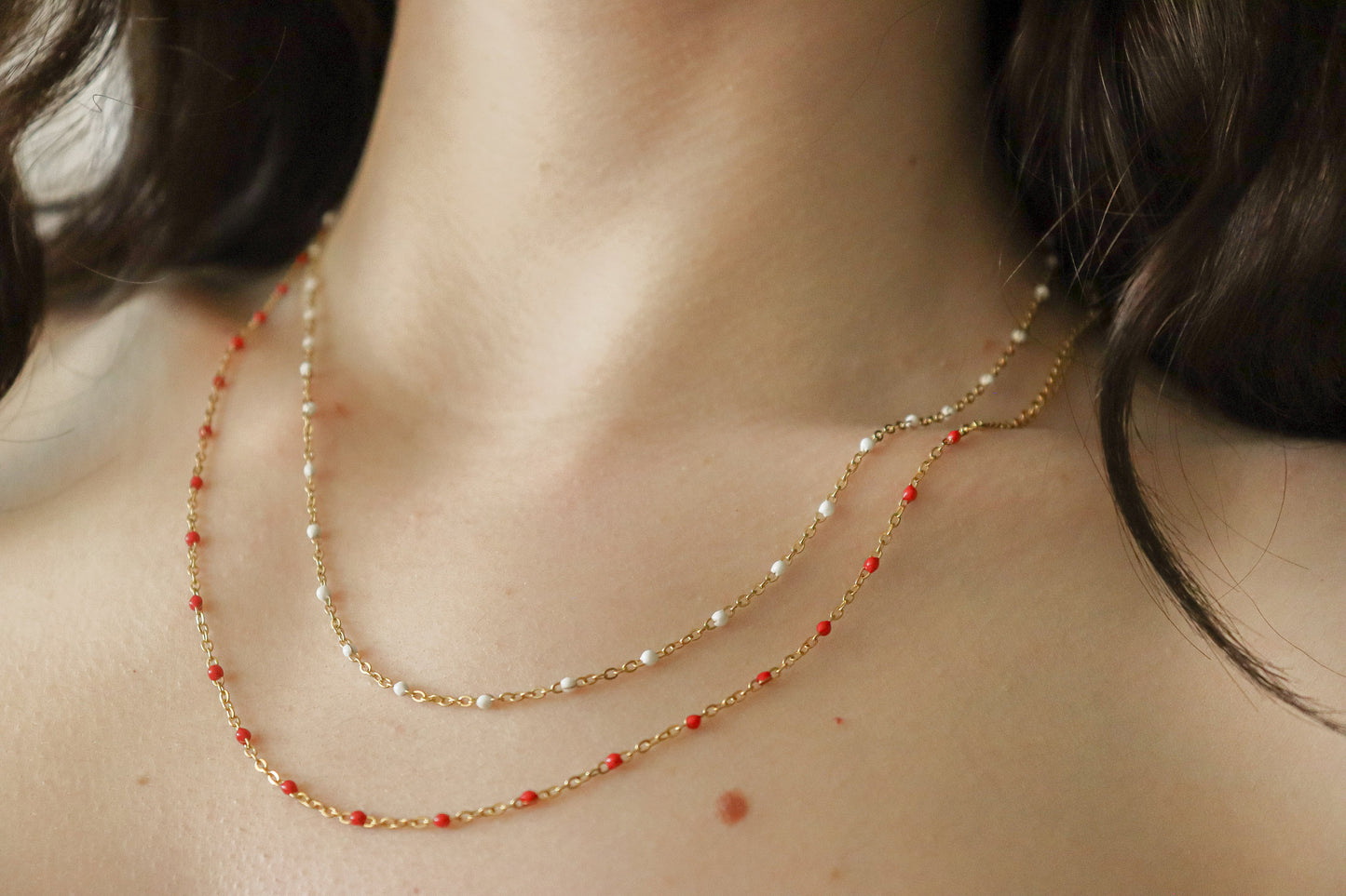 Gold Filled Jade Buddhas , Colorful Beaded Chains, Red, White , Green Beaded ,Waterproof, Gift For Her.