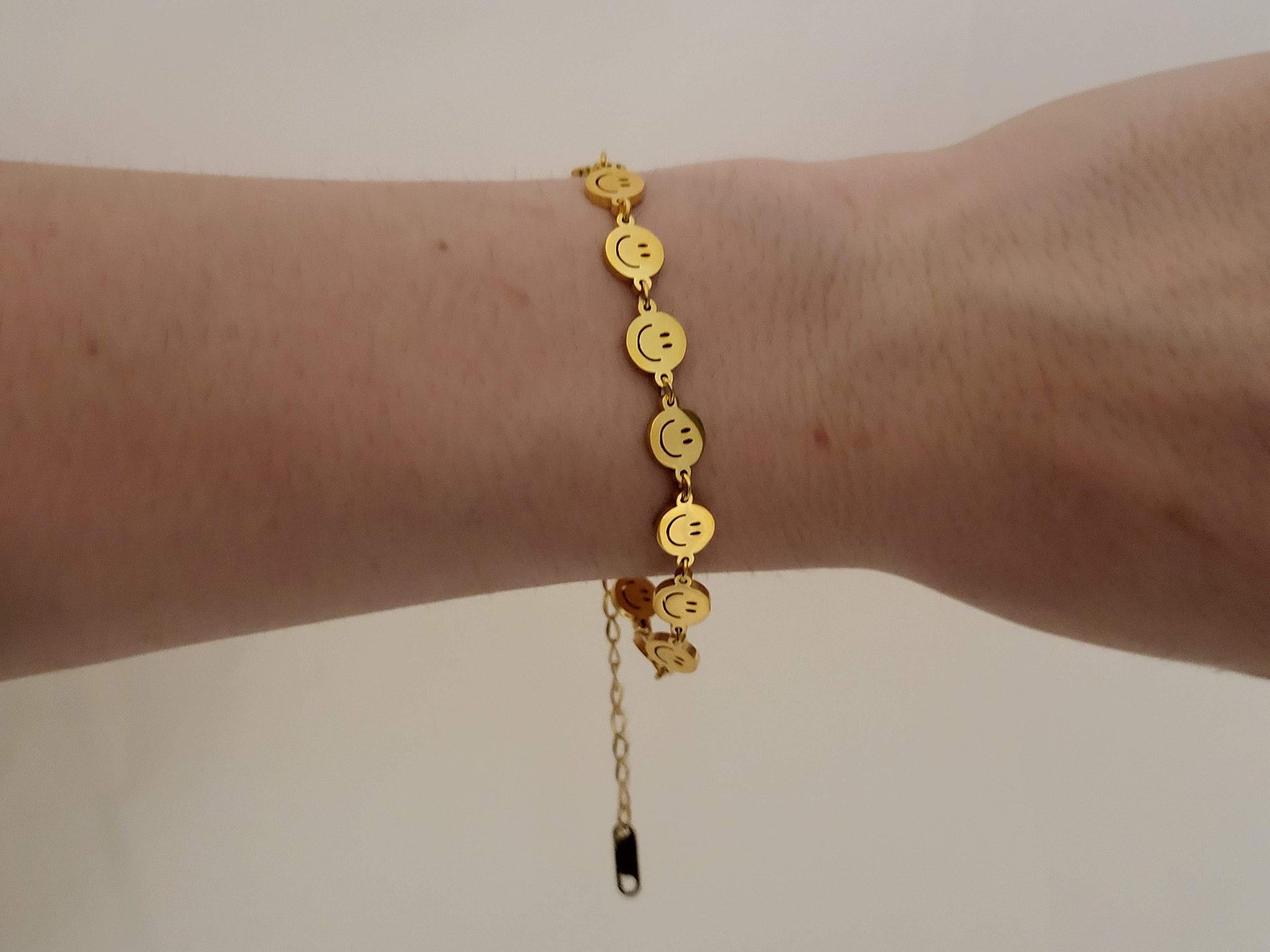 Gold Filled Smiley Face Bracelet, Non Tarnish Bracelet, WATERPROOF, Gift For Her.