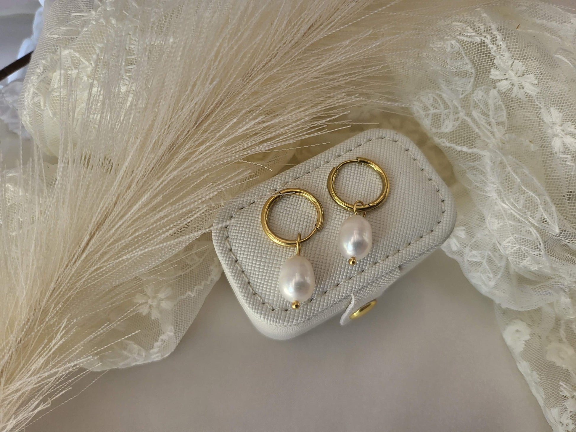 Gold Filled Pearl Hoop Earrings , Waterproof ,Gift For Her, High Quality.