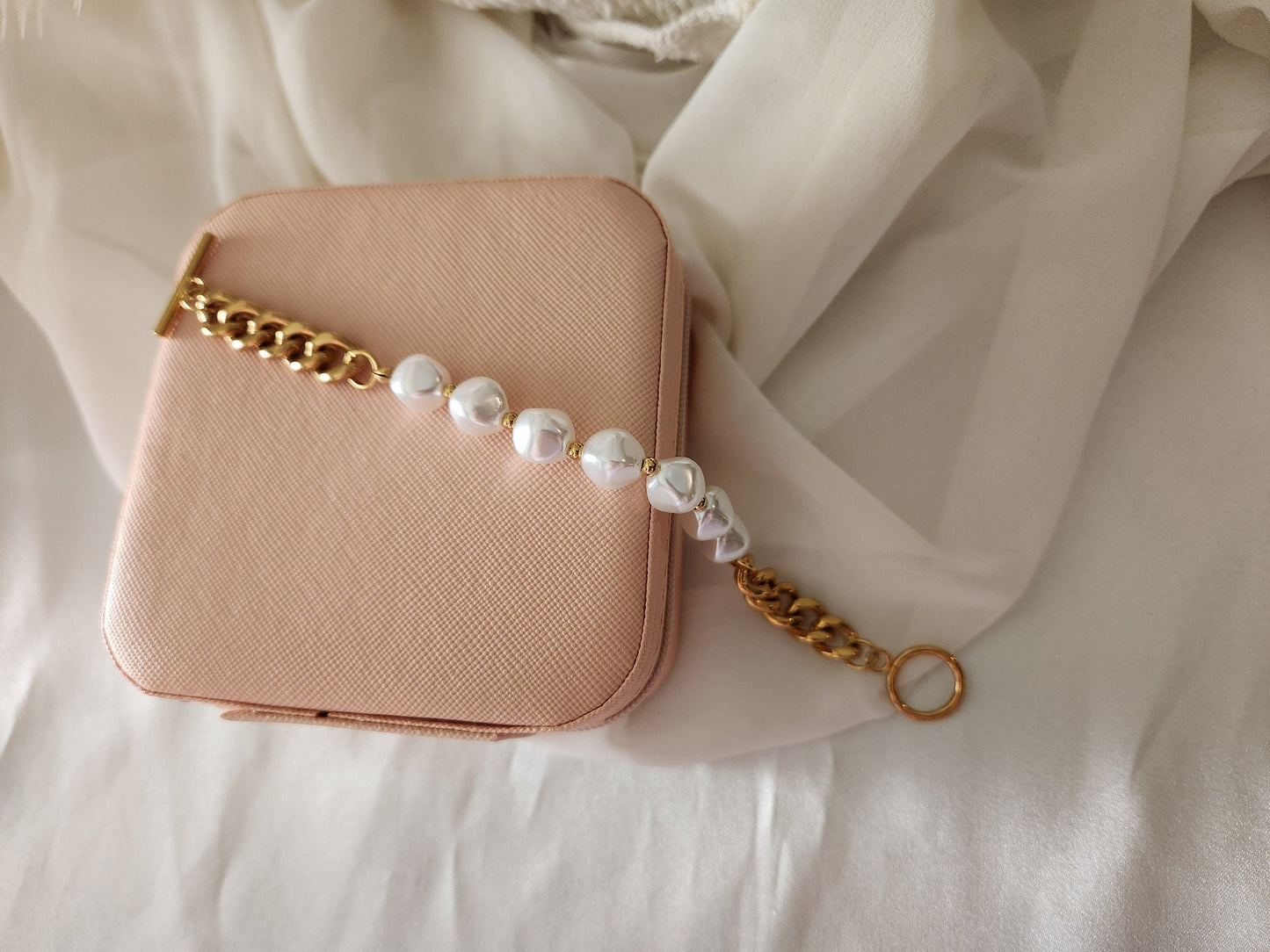 Gold Filled Pearl Toggle Bracelet, Non Tarnish Bracelet, WATERPROOF.