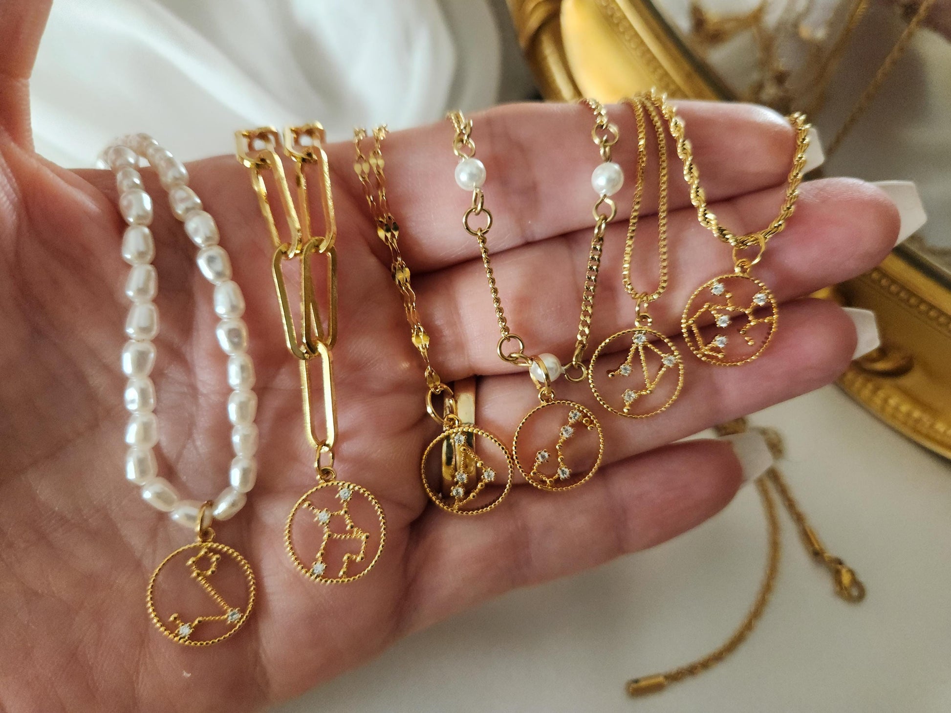 Gold Filled Zodiac Horoscope Necklace - Earrings, Add your Birthstone, Astrological Jewelry, Zodiac Gifts.