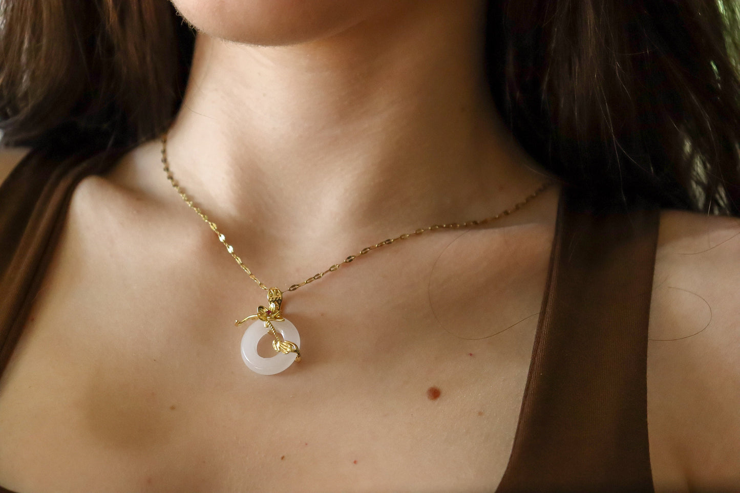 Gold Circle Flower Jade Earrings,Jade Necklace, Gift For Mom , Bridesmaid jewelry.