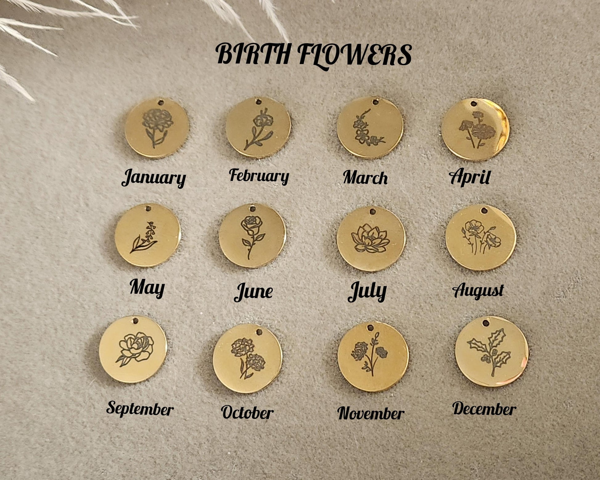 Gold Filled Custom Engraved Birth Month Flower Necklace, WATERPROOF, Birthday Gift.