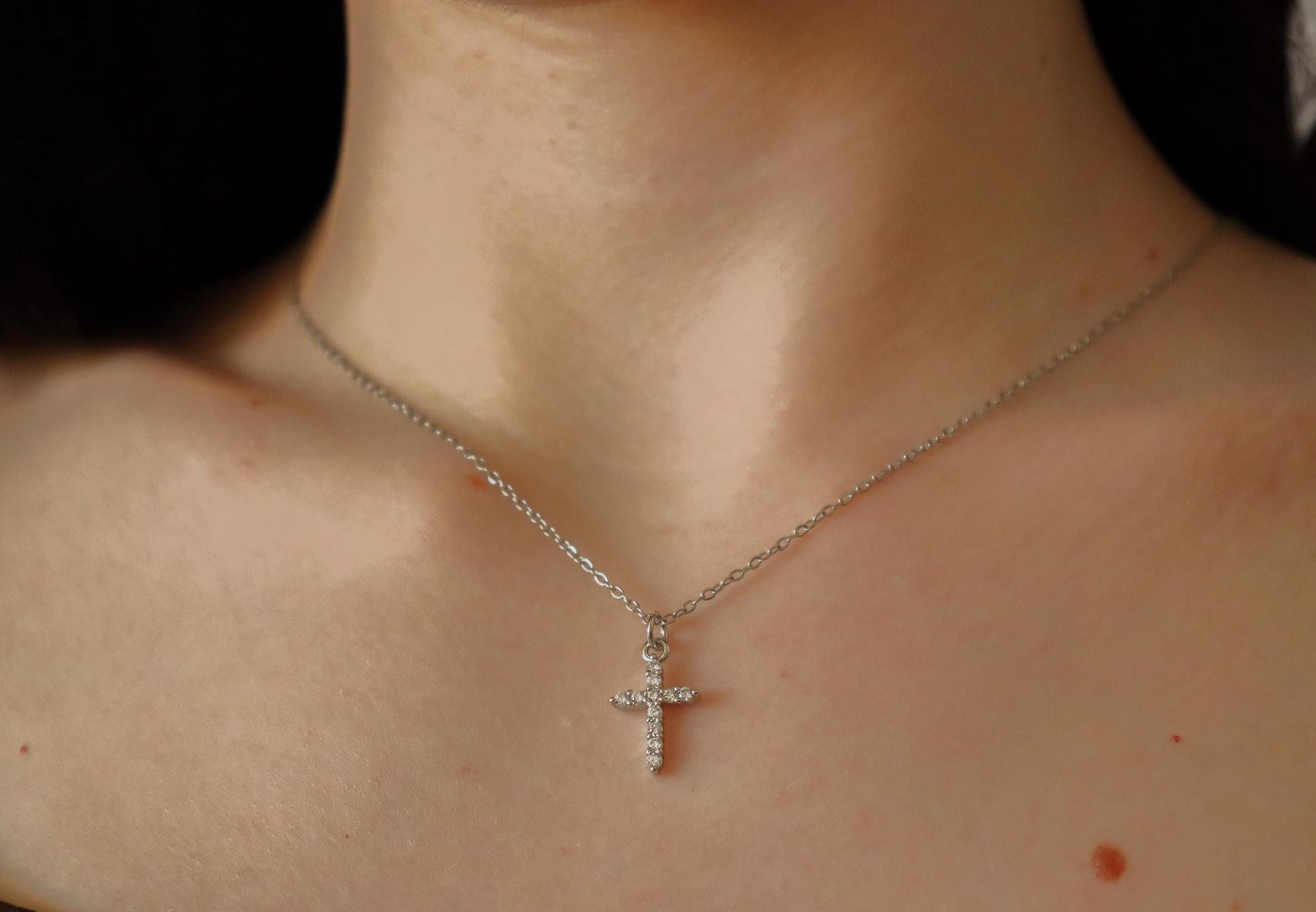 Gold Filled or Silver Minimalist Diamond Cross Necklace, Cross Pendant Dainty, WATERPROOF Adjustable Chains.