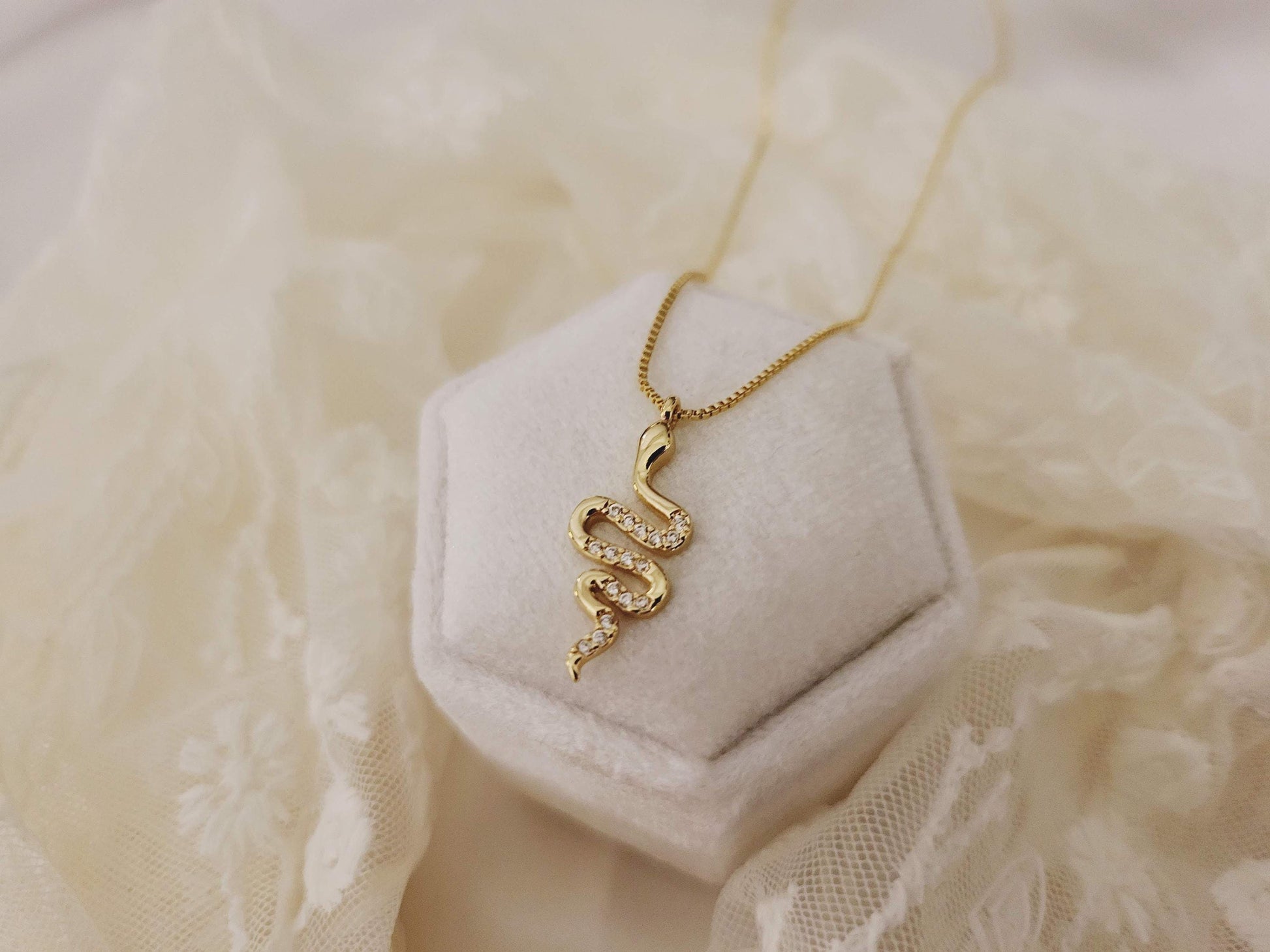 Gold Snake CZ Earrings ,Snake Pendant Necklace, Anniversary Gift.