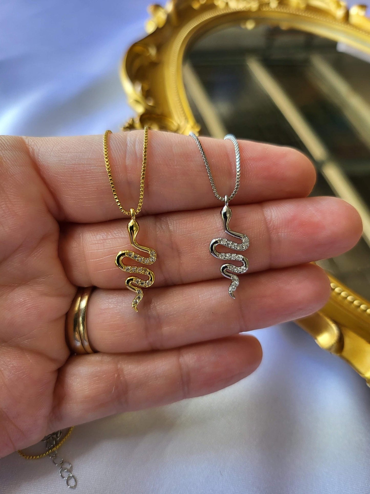 Gold Snake CZ Earrings ,Snake Pendant Necklace, Anniversary Gift.