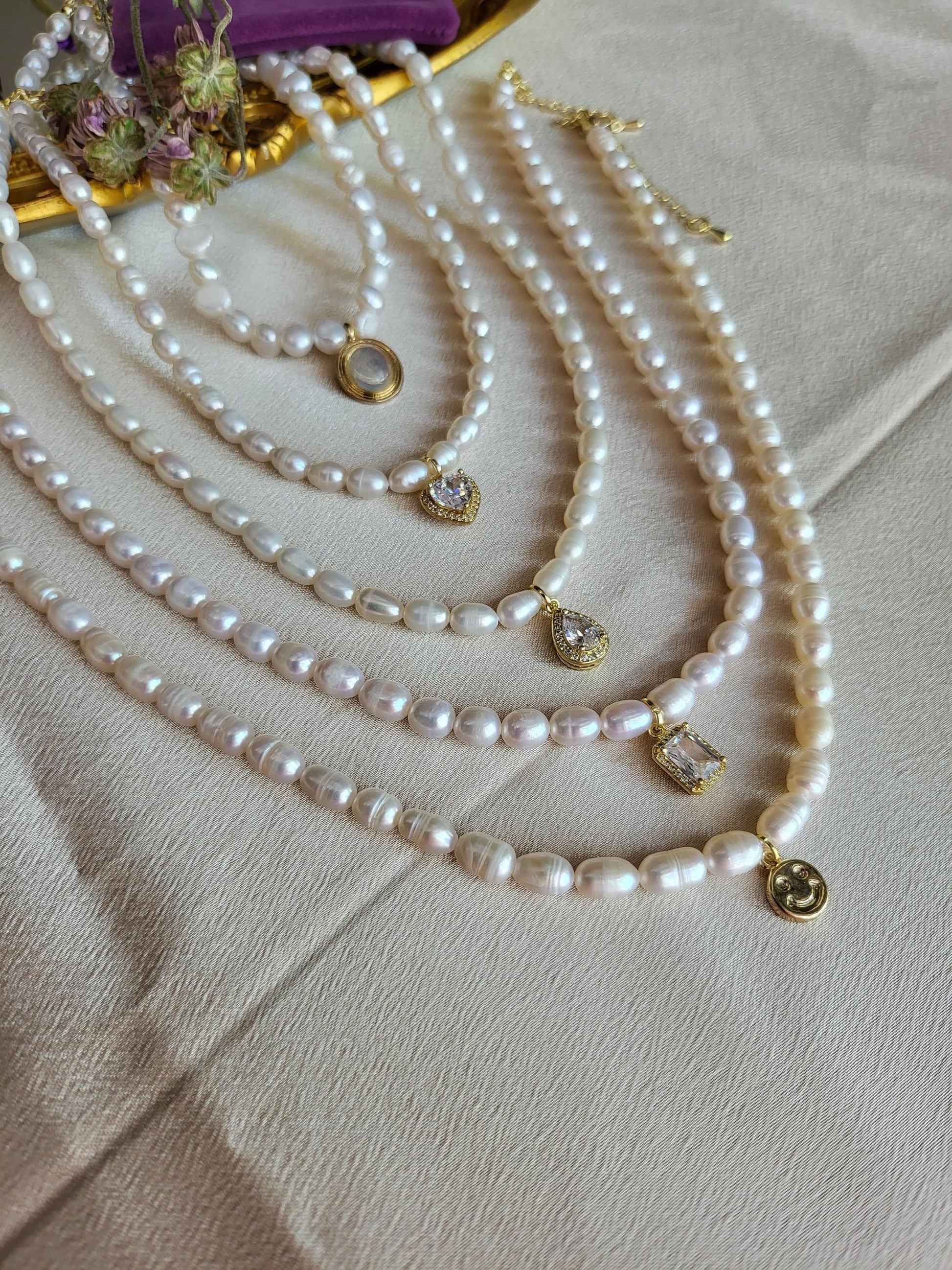 Gold Filled Double Freshwater Pearl Necklace, Waterproof, Wedding Jewelry.