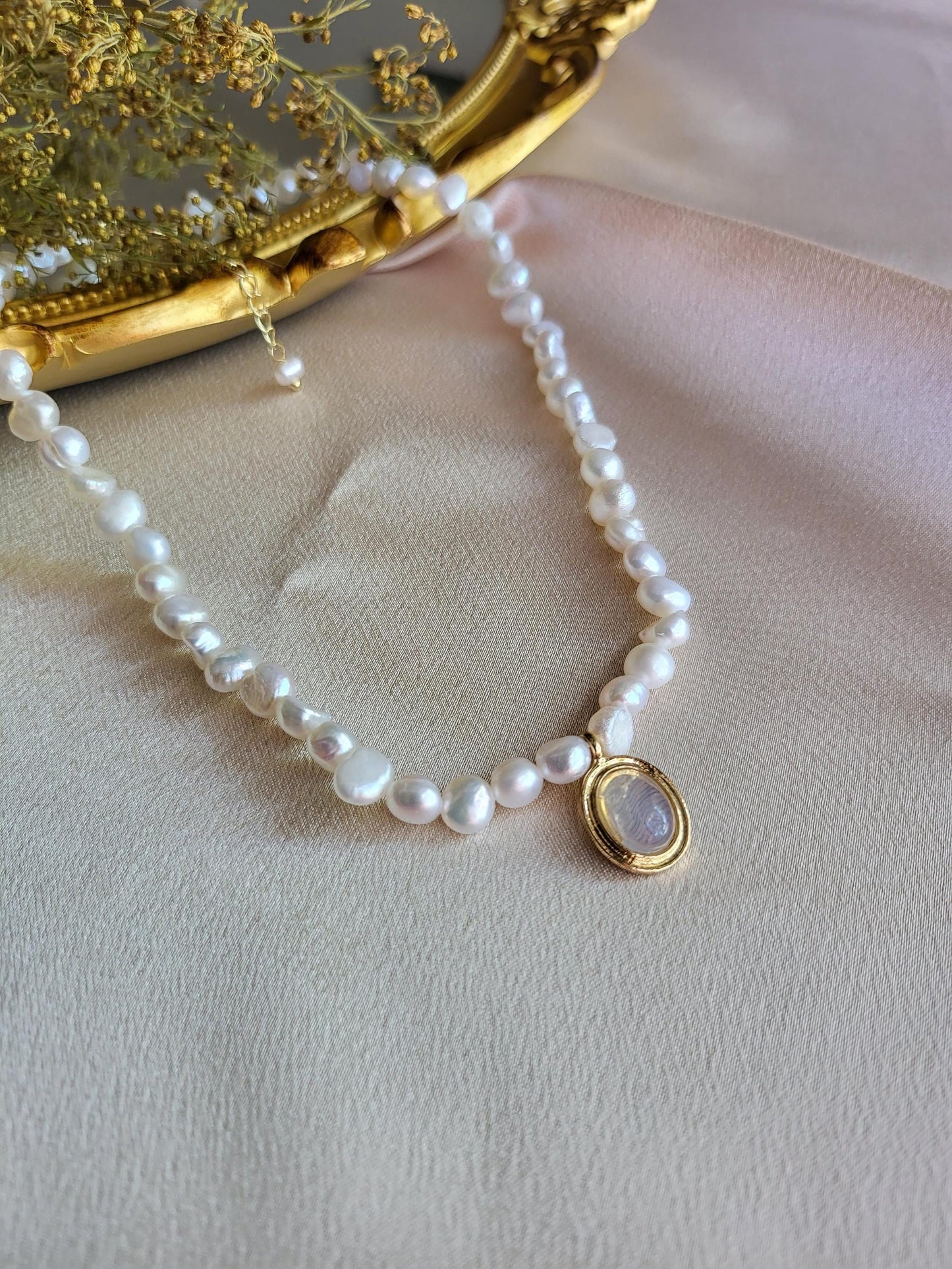 Gold Filled Freshwater Pearl Necklace, Heart , Rectangle , Round, Drop Pendant . Waterproof.