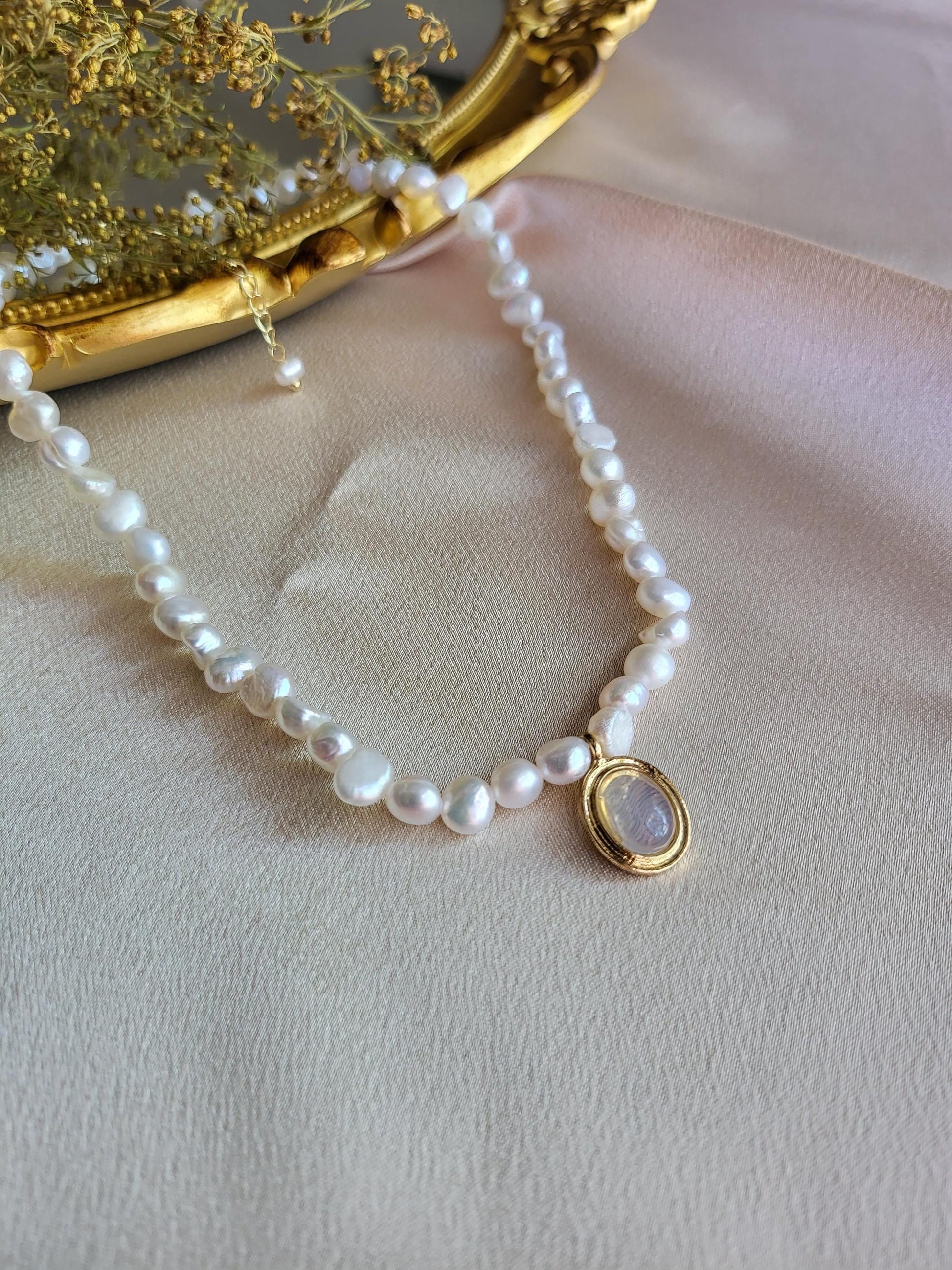 Gold Filled Freshwater Pearl Necklace, Heart , Rectangle , Round, Drop Pendant . Waterproof.