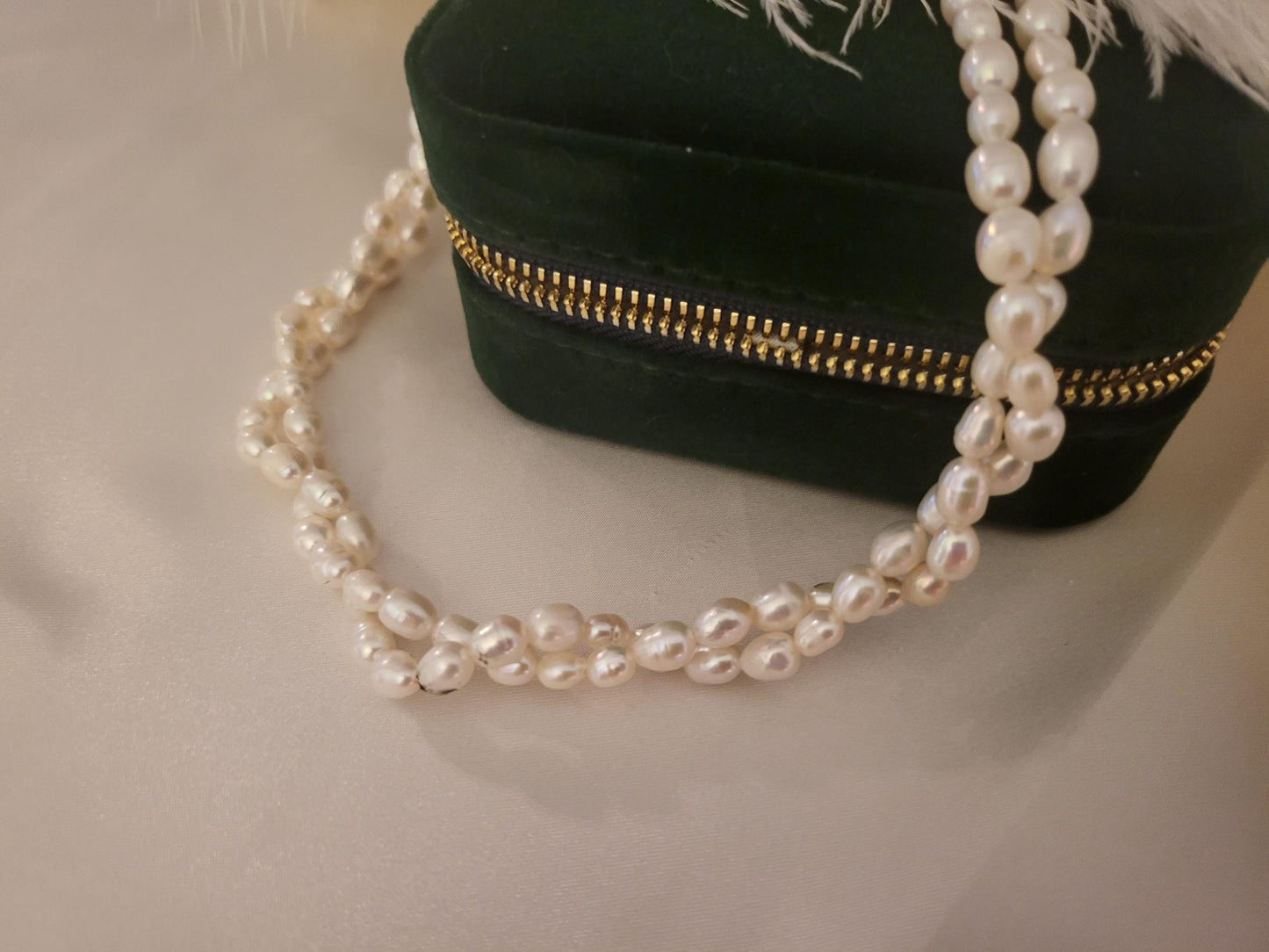 Gold Filled Double Freshwater Pearl Necklace, Waterproof, Wedding Jewelry.