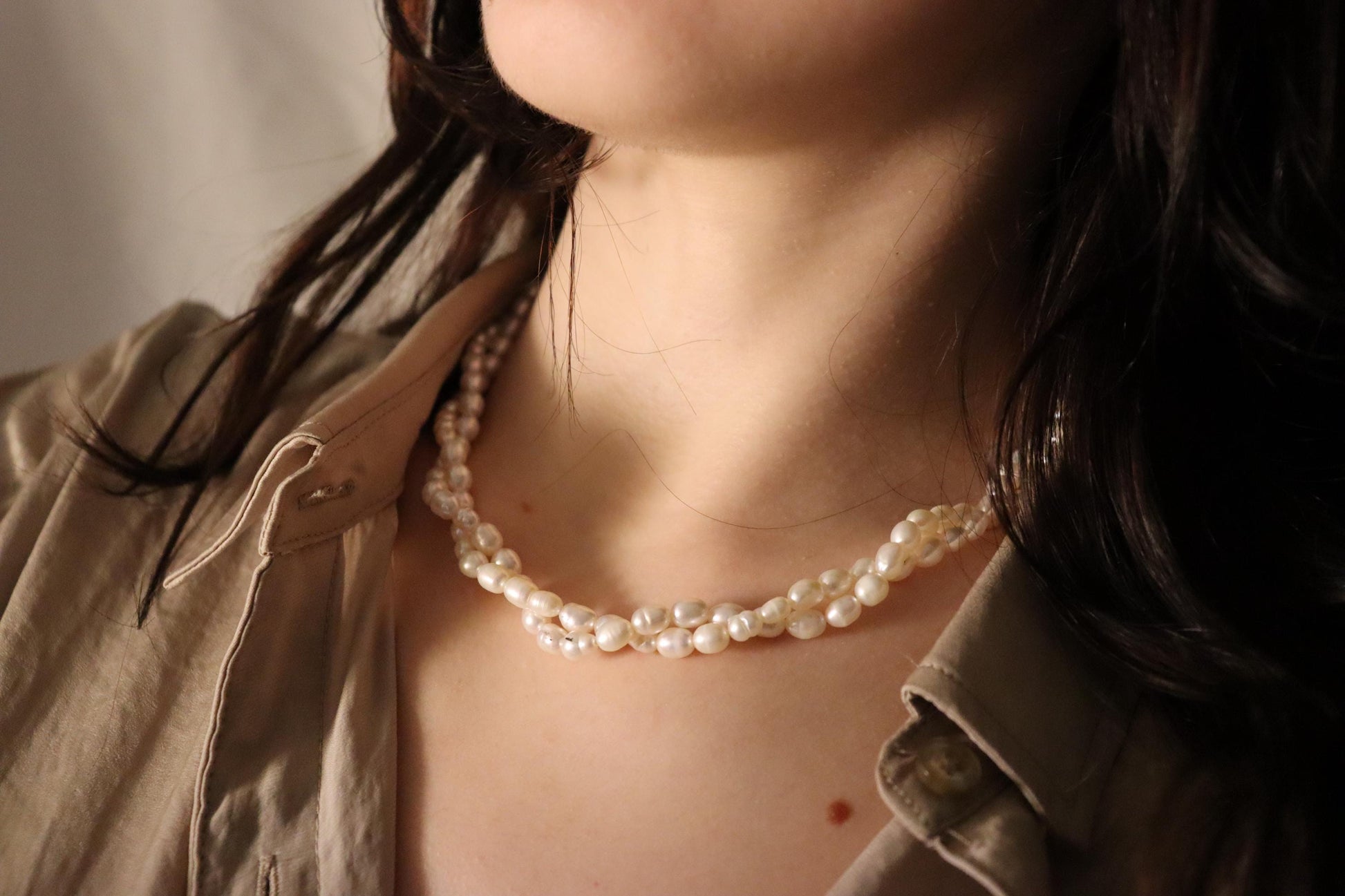 Gold Filled Double Freshwater Pearl Necklace, Waterproof, Wedding Jewelry.