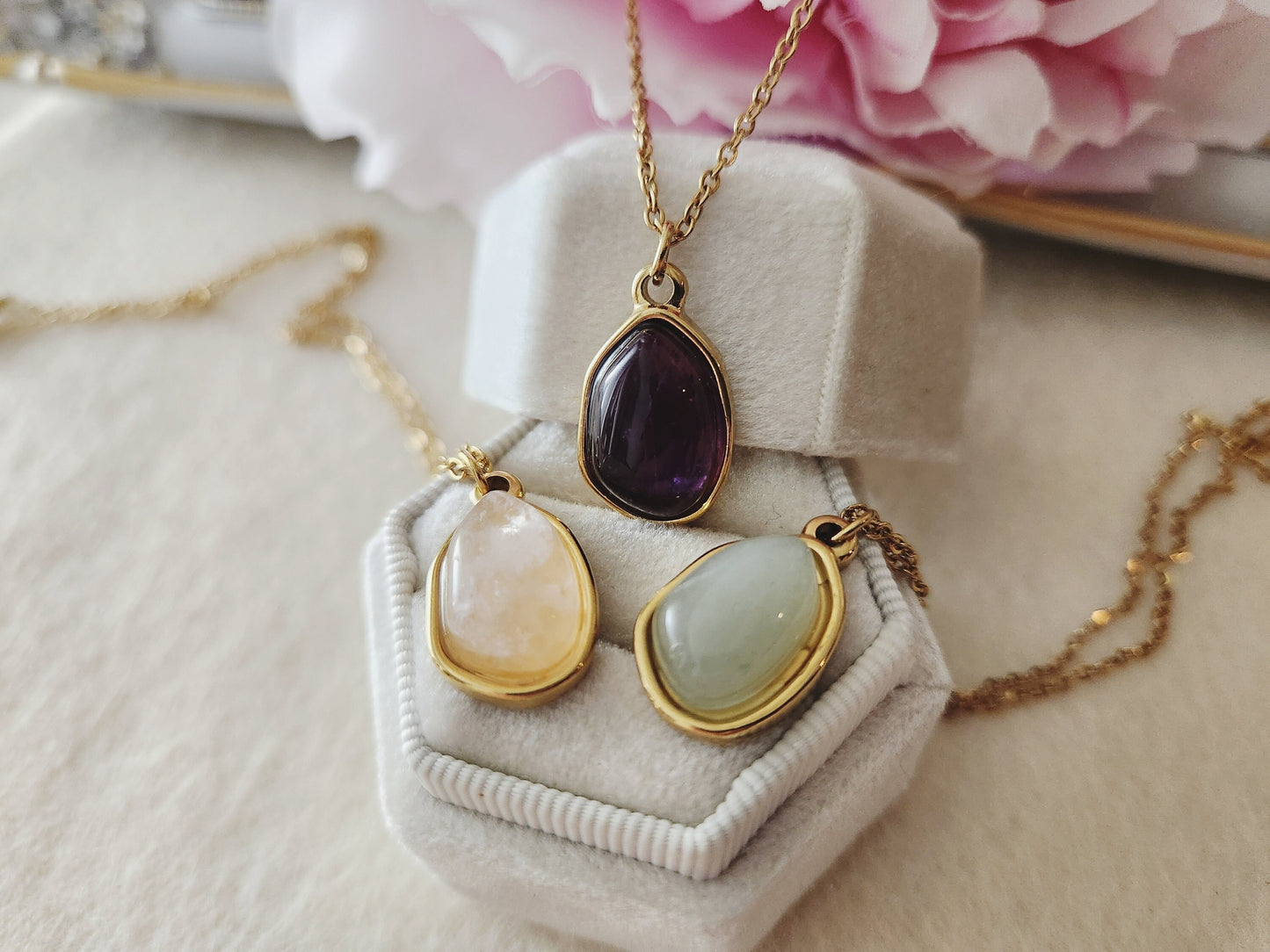 Gold Jade Necklace, Luck Necklace, Stone Pendant Necklace, Gift For Her, Natural Stone Necklace.