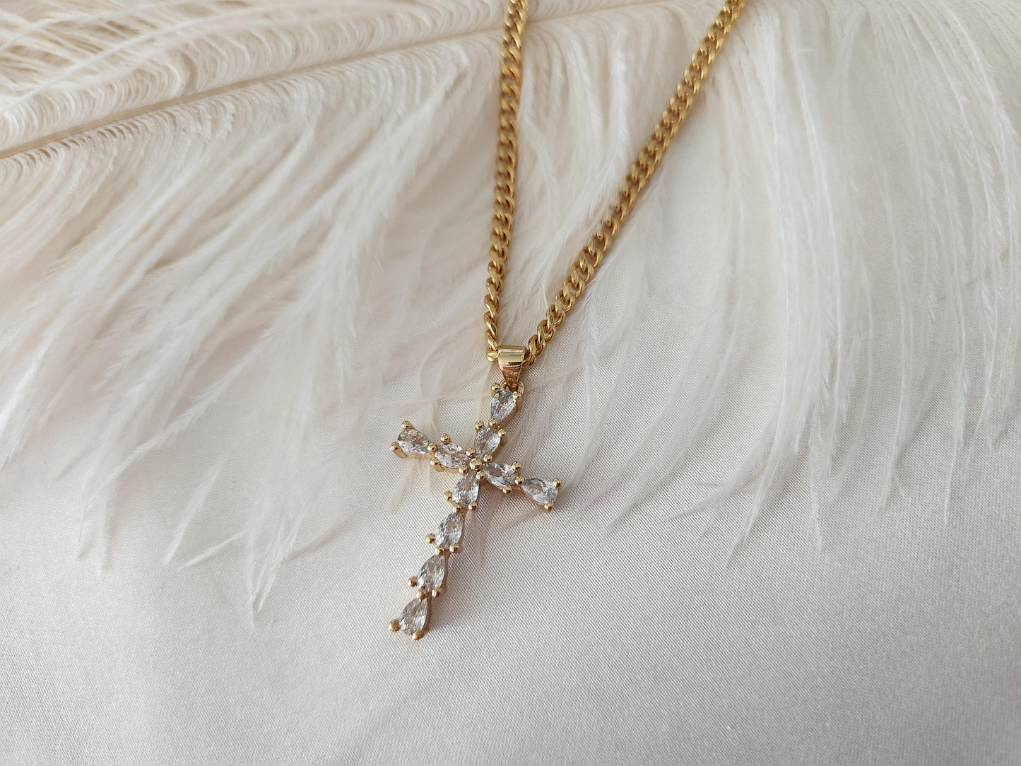 Gold Filled Genuine Diamond Cross, Diamond Cross Necklace, Diamond Cross Pendant Dainty, Green Jade Cross, WATERPROOF Adjustable Chains.