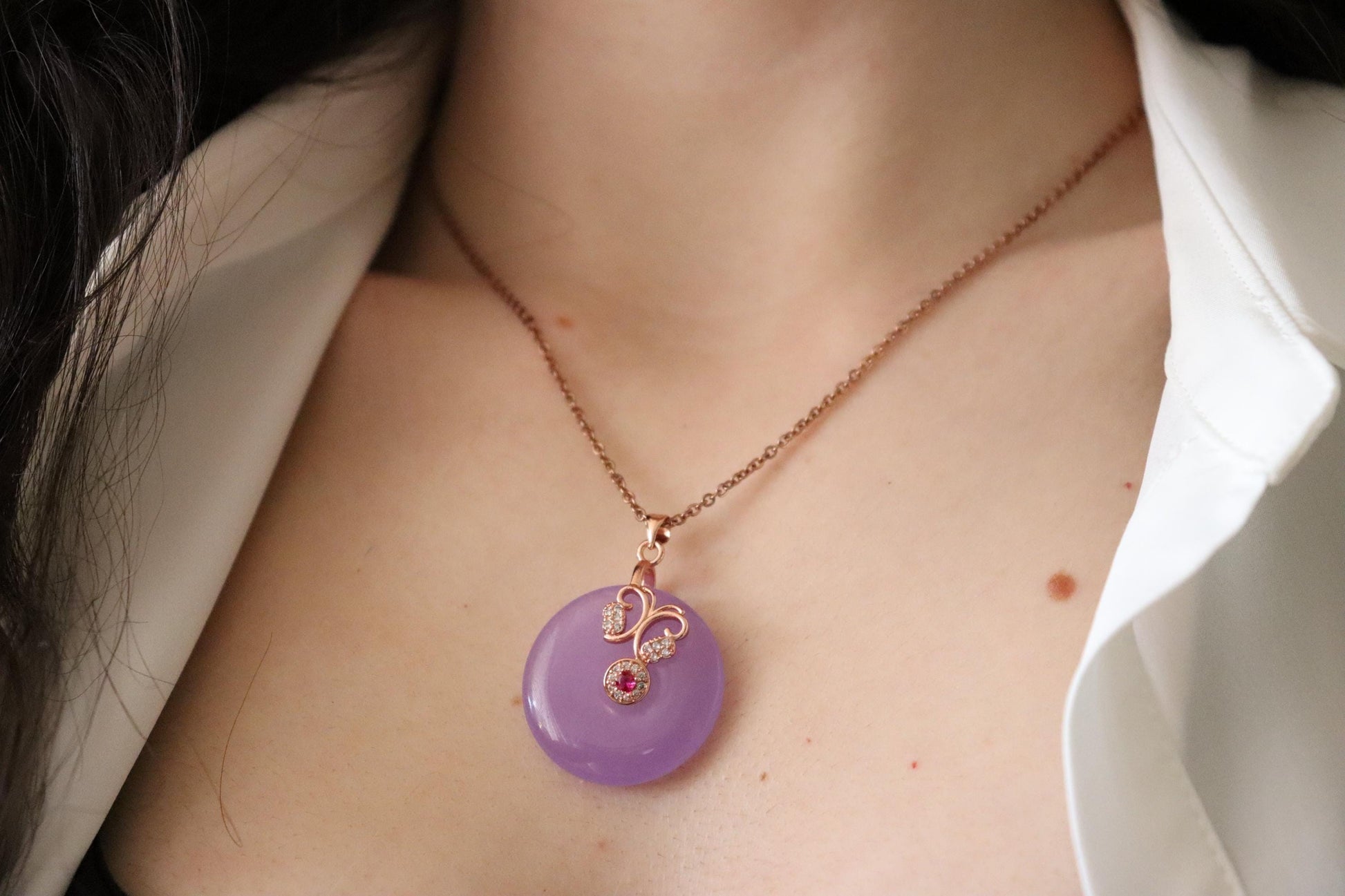 Rose Gold Purple Jade Necklace, Gemstone Necklace, Gift For Her .