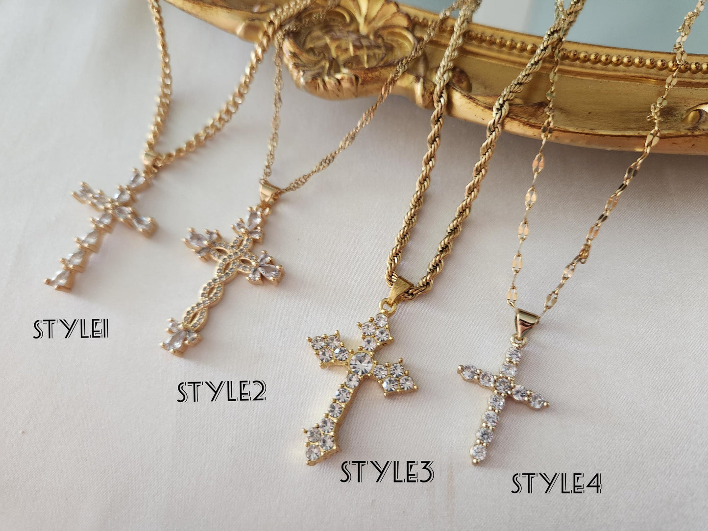 Gold Filled Genuine Diamond Cross, Diamond Cross Necklace, Diamond Cross Pendant Dainty, Green Jade Cross, WATERPROOF Adjustable Chains.