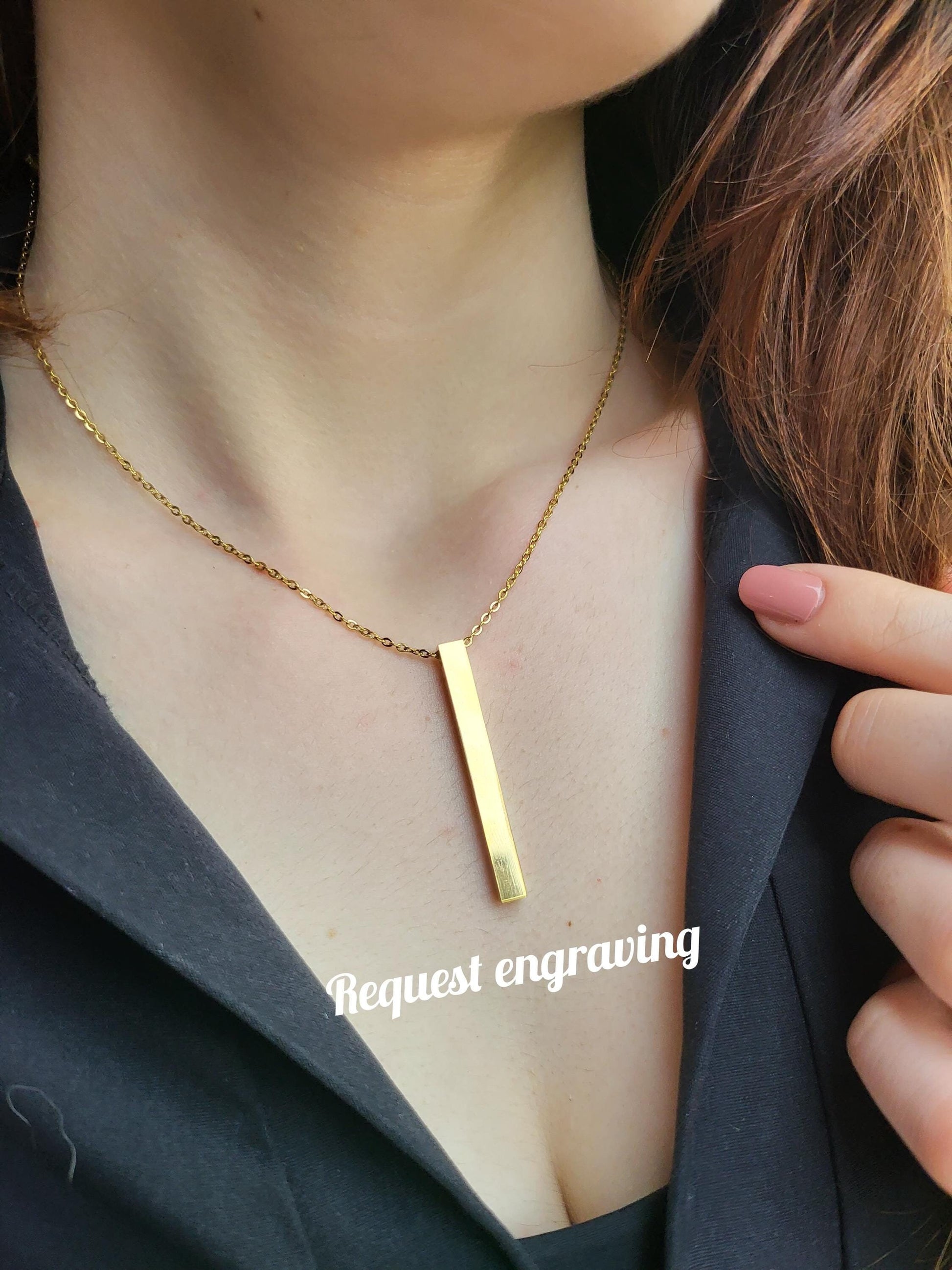 Custom Engraved Bar Necklace for Women,4 Sides Personalized Necklace, 3D Bar Necklace, Personalize Christmas Gift for Her.