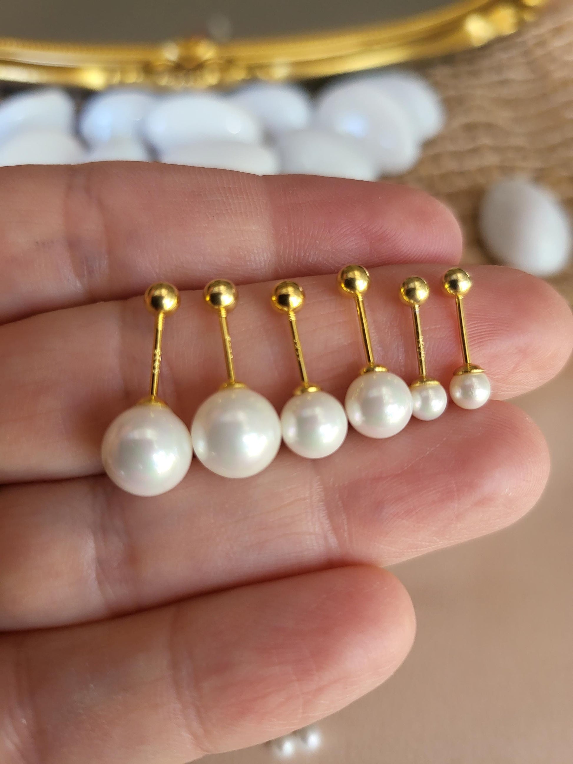 Gold Filled Pearl Stud Earrings , Waterproof , High Quality, Bridesmaid Earrings.