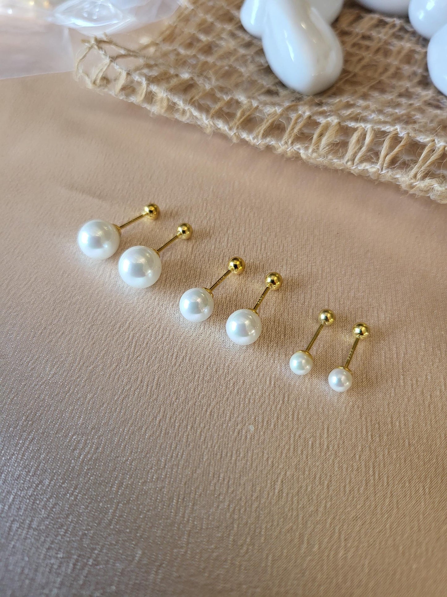 Gold Filled Pearl Stud Earrings , Waterproof , High Quality, Bridesmaid Earrings.