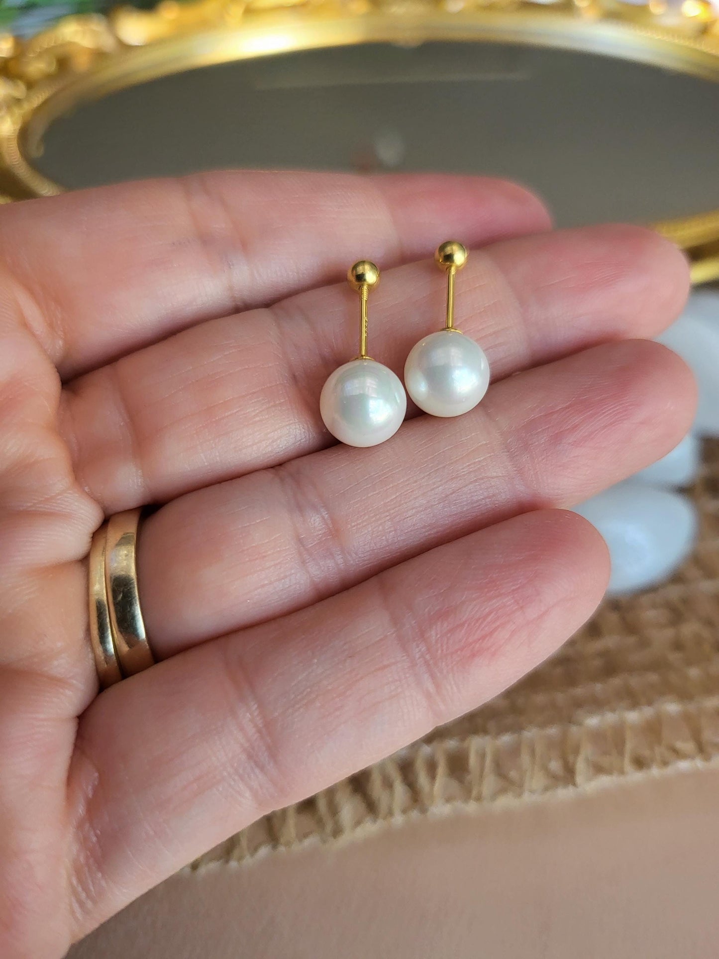 Gold Filled Pearl Stud Earrings , Waterproof , High Quality, Bridesmaid Earrings.