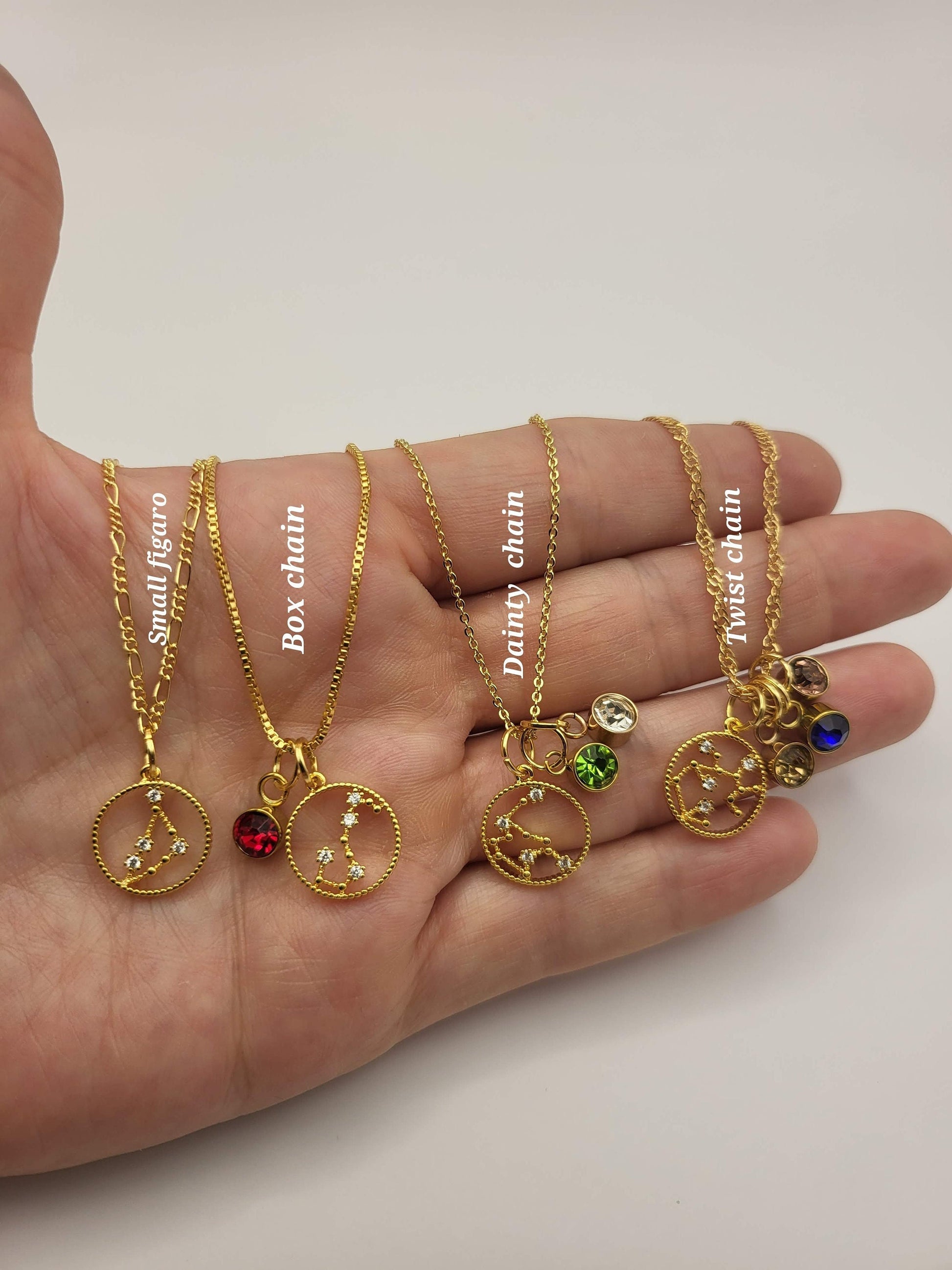 Gold Filled Zodiac Horoscope Necklace - Earrings, Add your Birthstone, Astrological Jewelry, Zodiac Gifts.