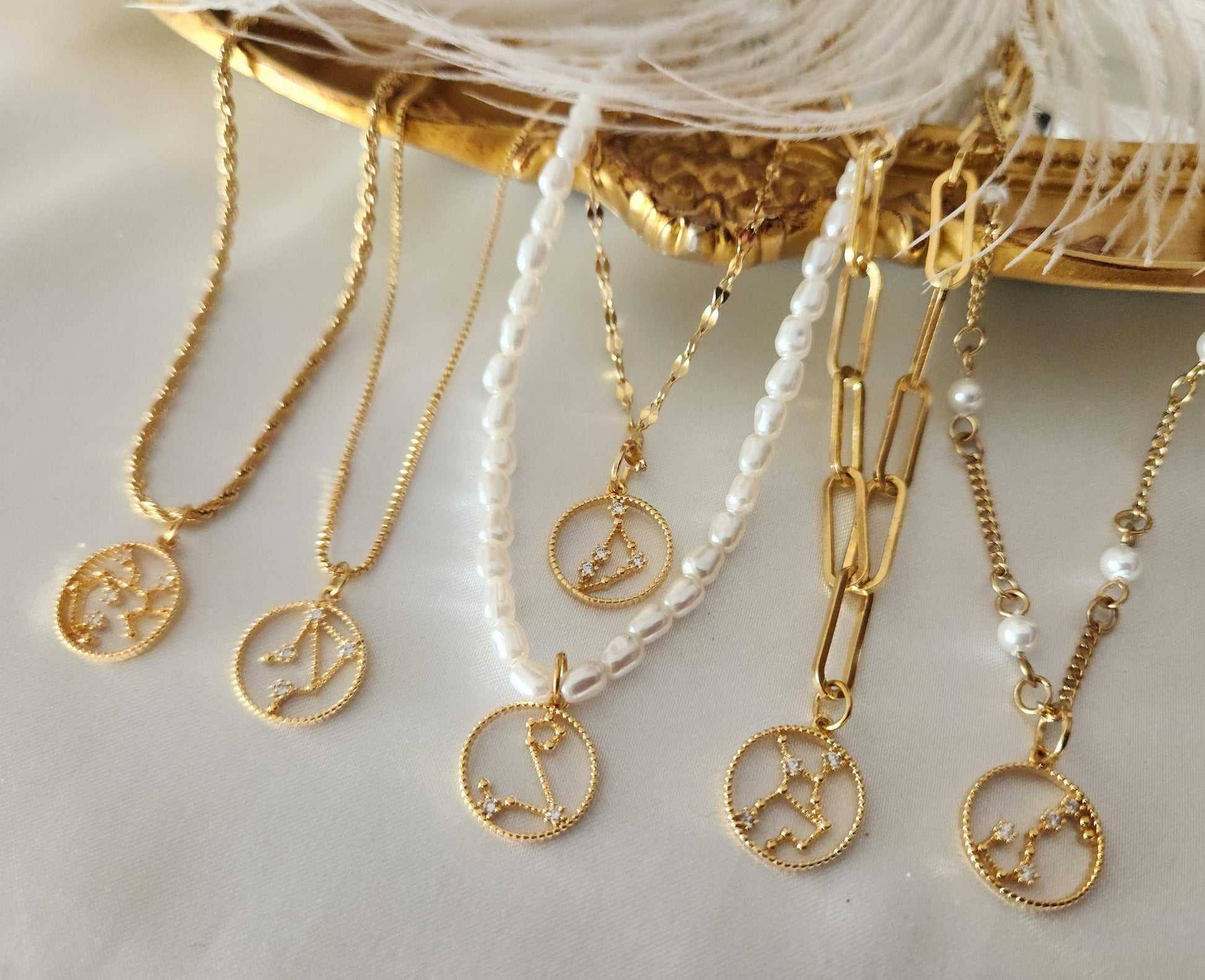 Gold Filled Zodiac Horoscope Necklace - Earrings, Add your Birthstone, Astrological Jewelry, Zodiac Gifts.