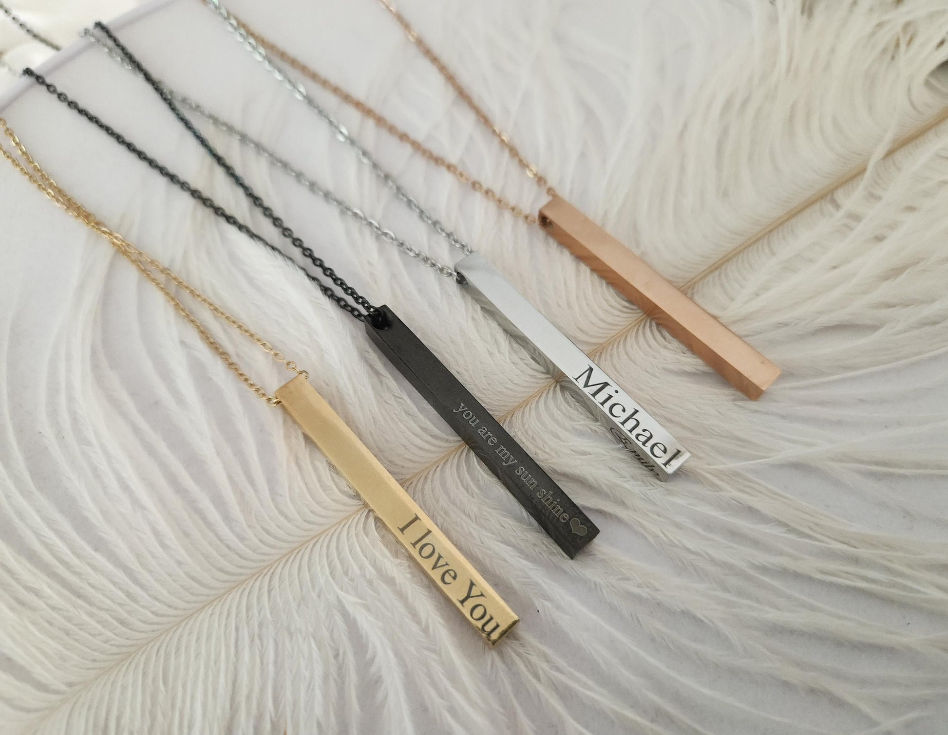 Custom Engraved Bar Necklace for Women,4 Sides Personalized Necklace, 3D Bar Necklace, Personalize Christmas Gift for Her.