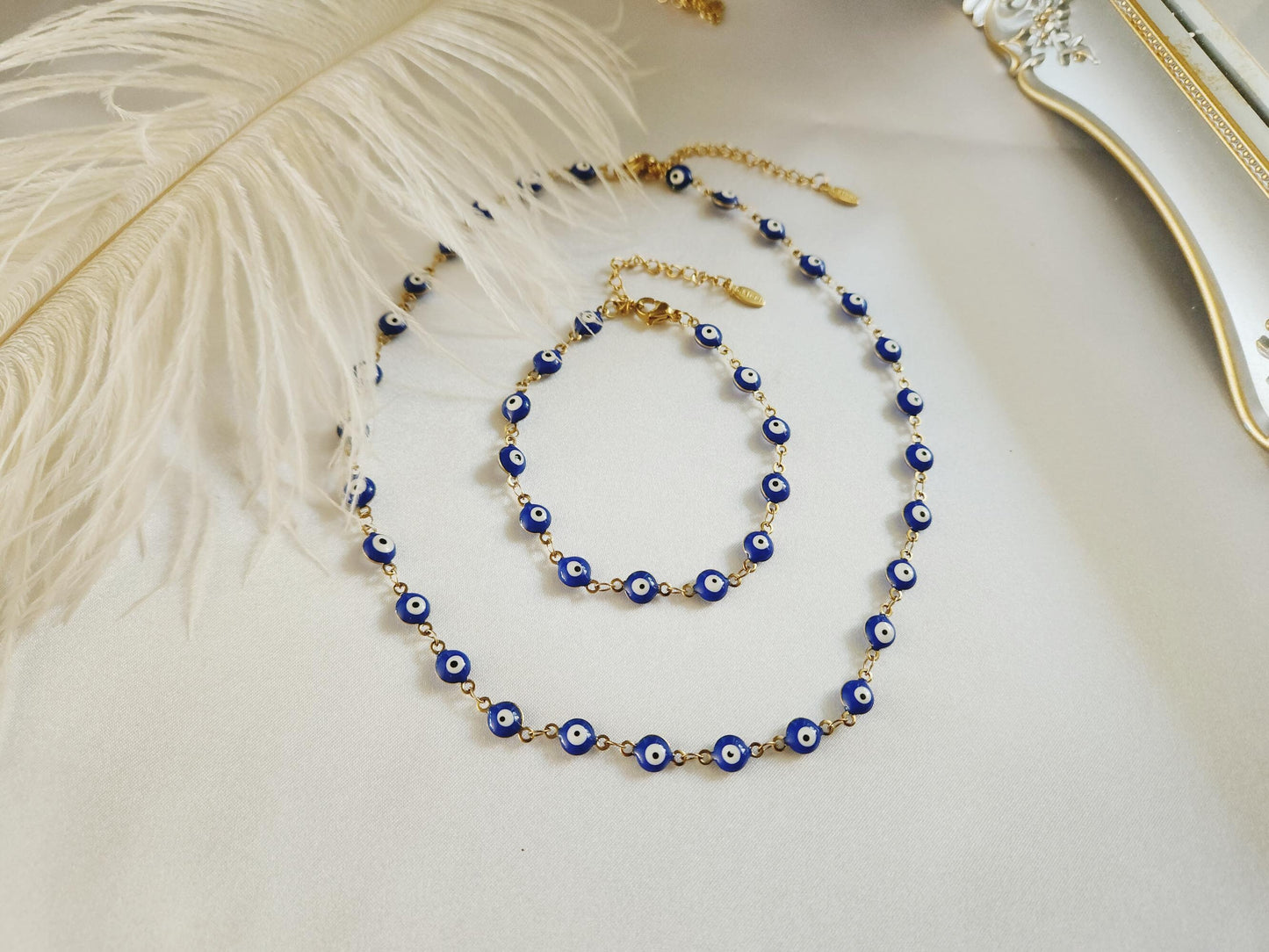 Gold Filled Evil Eye Necklace , WATERPROOF, Protection Jewelry, Good Luck Charm, Sapphire Evil Eye Choker, Lucky Eye Necklace.