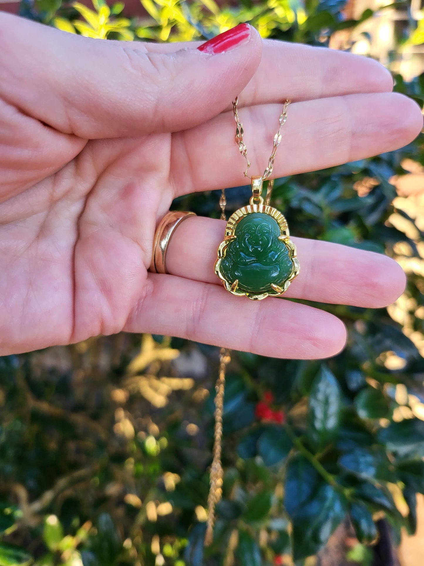 Gold Filled Minimalist Jade Buddha Necklace, WATERPROOF Adjustable Chains, Protection Necklace.