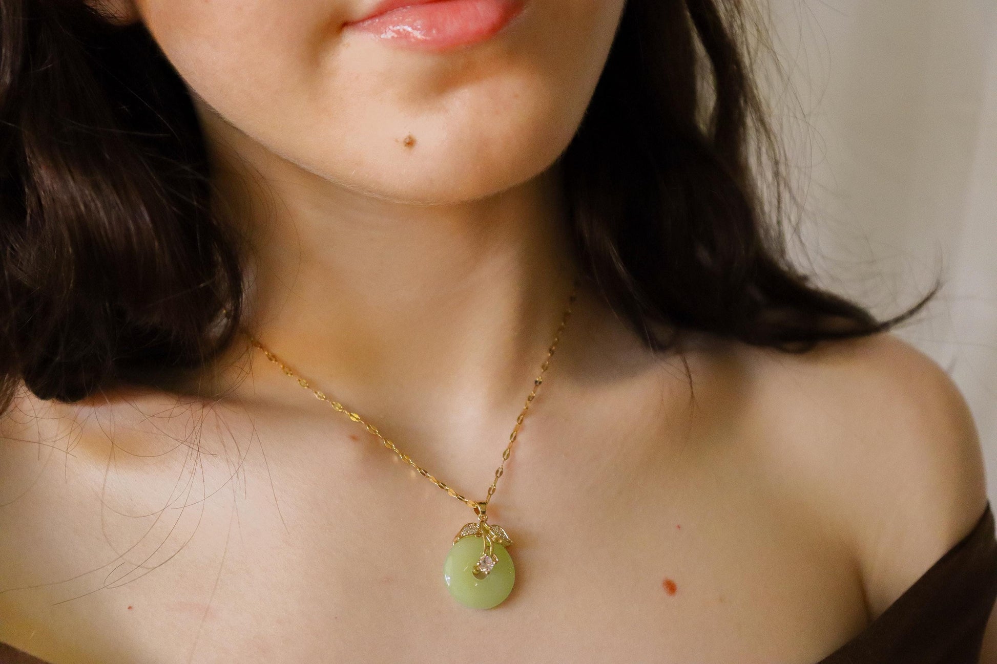 Gold Filled Mint Good Luck Jade Necklace, WATERPROOF Chains, Gift for Her.