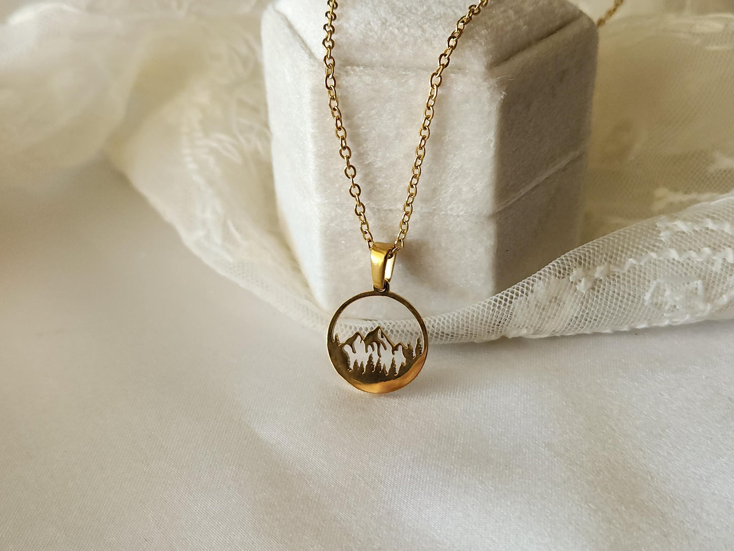 Gold Filled Mountain Earrings, Mountain Necklace, Birthday Gift.