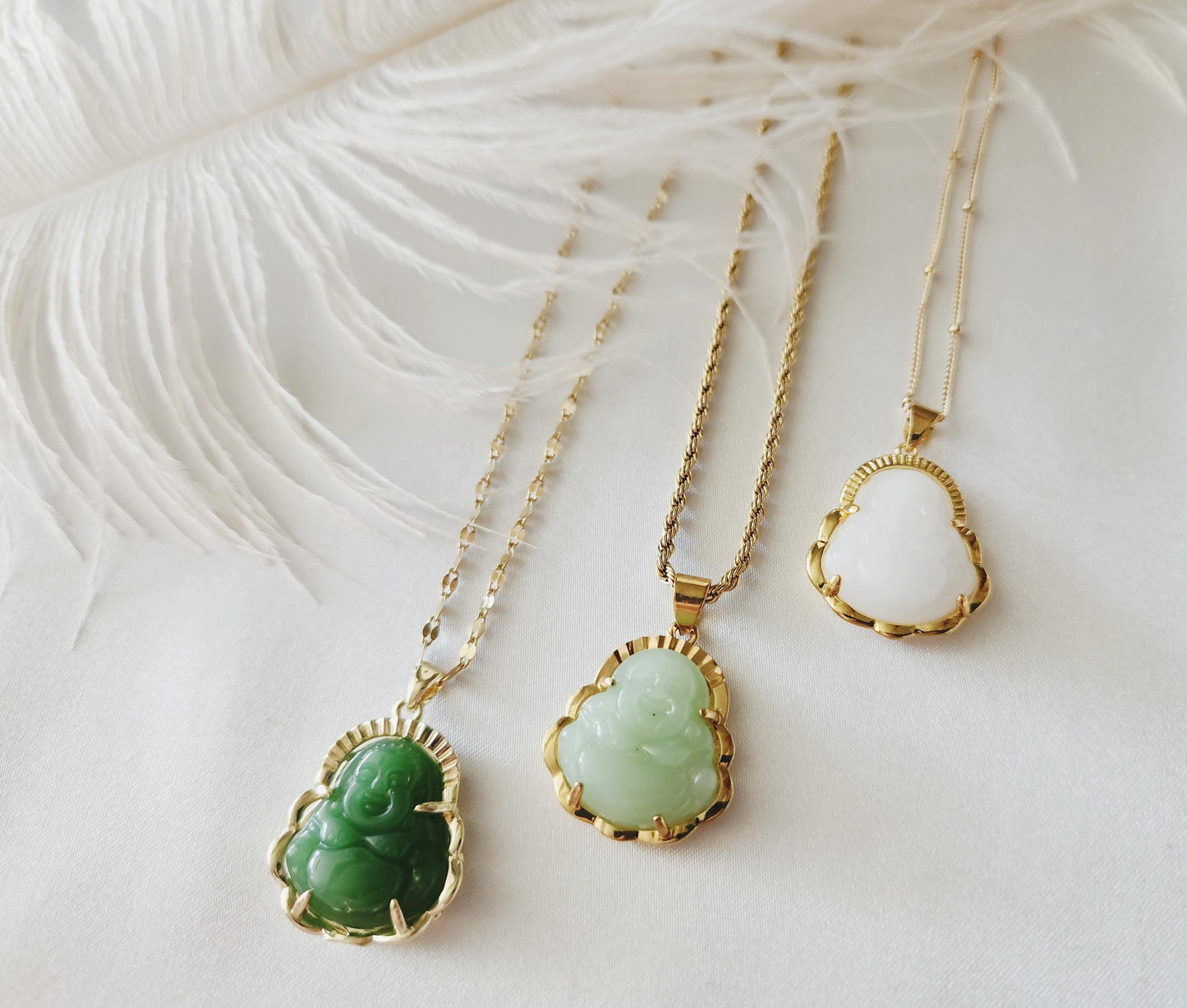 Gold Filled Minimalist Jade Buddha Necklace, WATERPROOF Adjustable Chains, Protection Necklace.