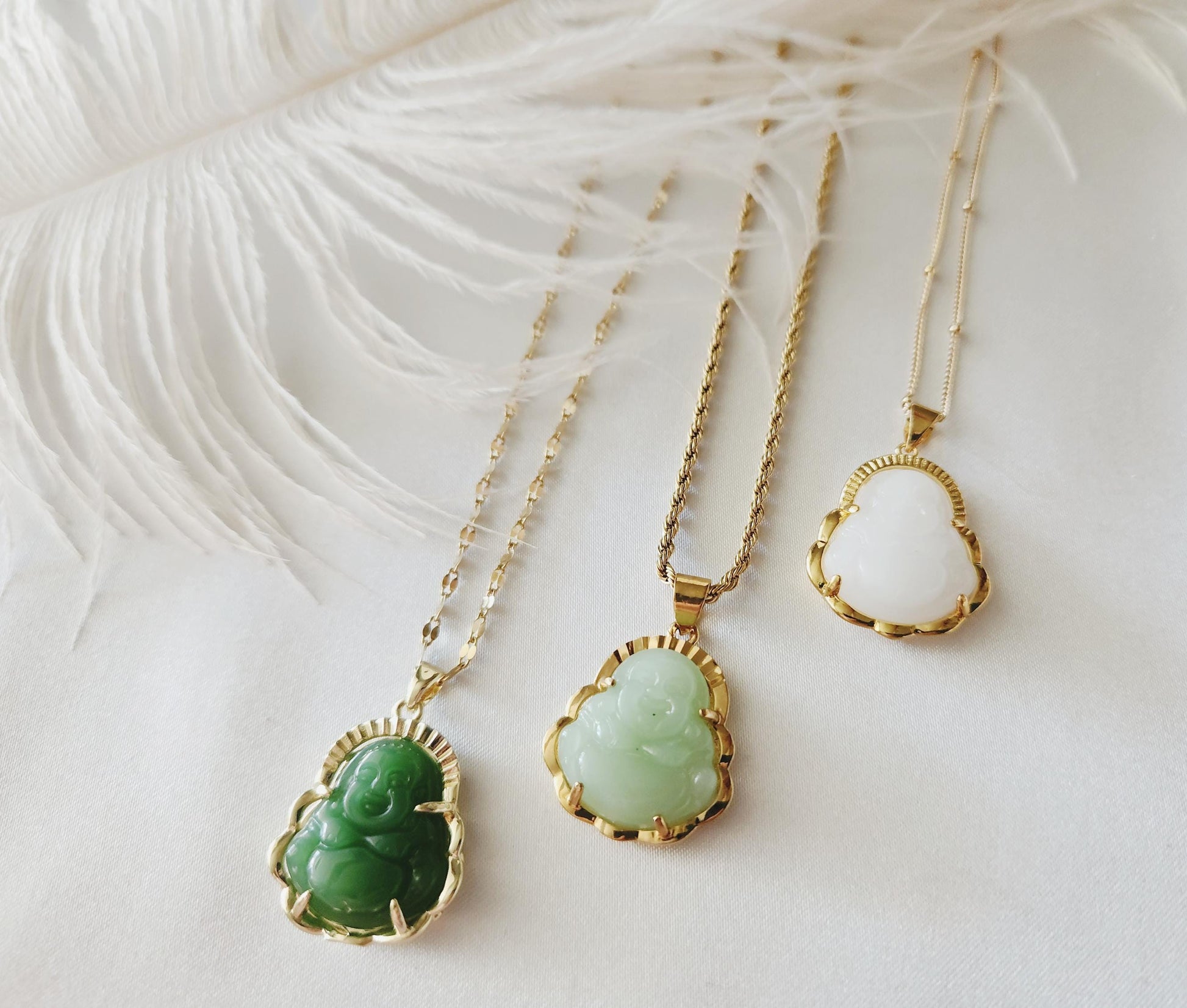 Gold Filled Minimalist Jade Buddha Necklace, WATERPROOF Adjustable Chains, Protection Necklace.