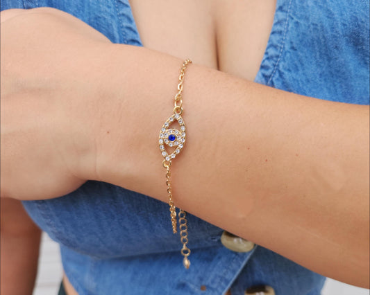 Gold Filled Evil Eye Bracelet , WATERPROOF, Protection Jewelry, Good Luck Charm, Blue Evil Eye Choker, Lucky Eye Bracelet.