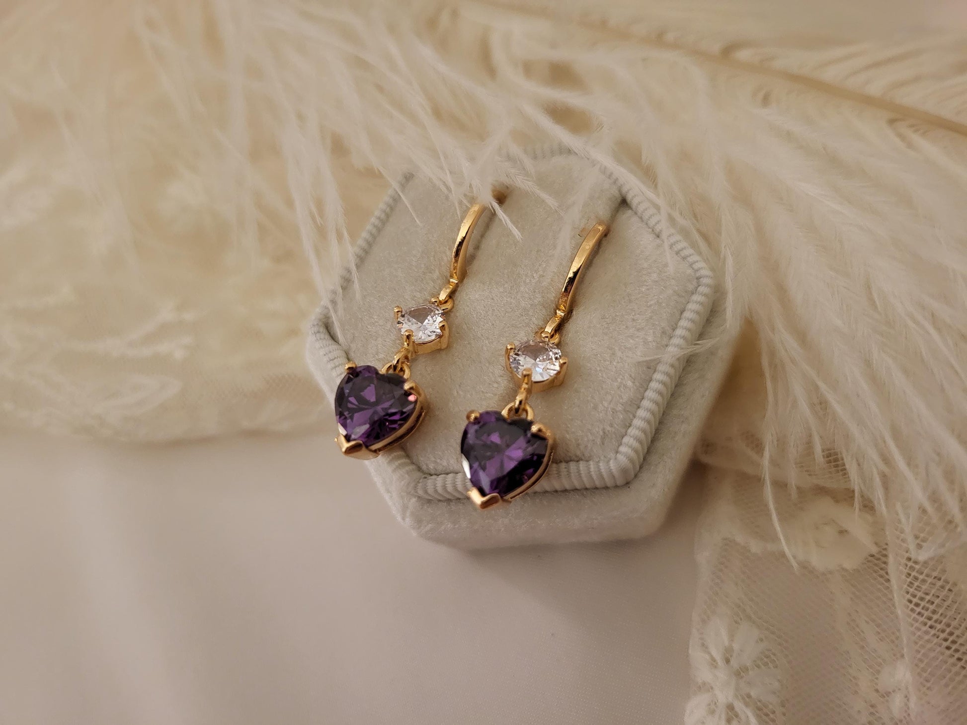 Gold Filled Heart Earrings Red, Emerald Green, Lavender , Black WATERPROOF ,Gift For Her.