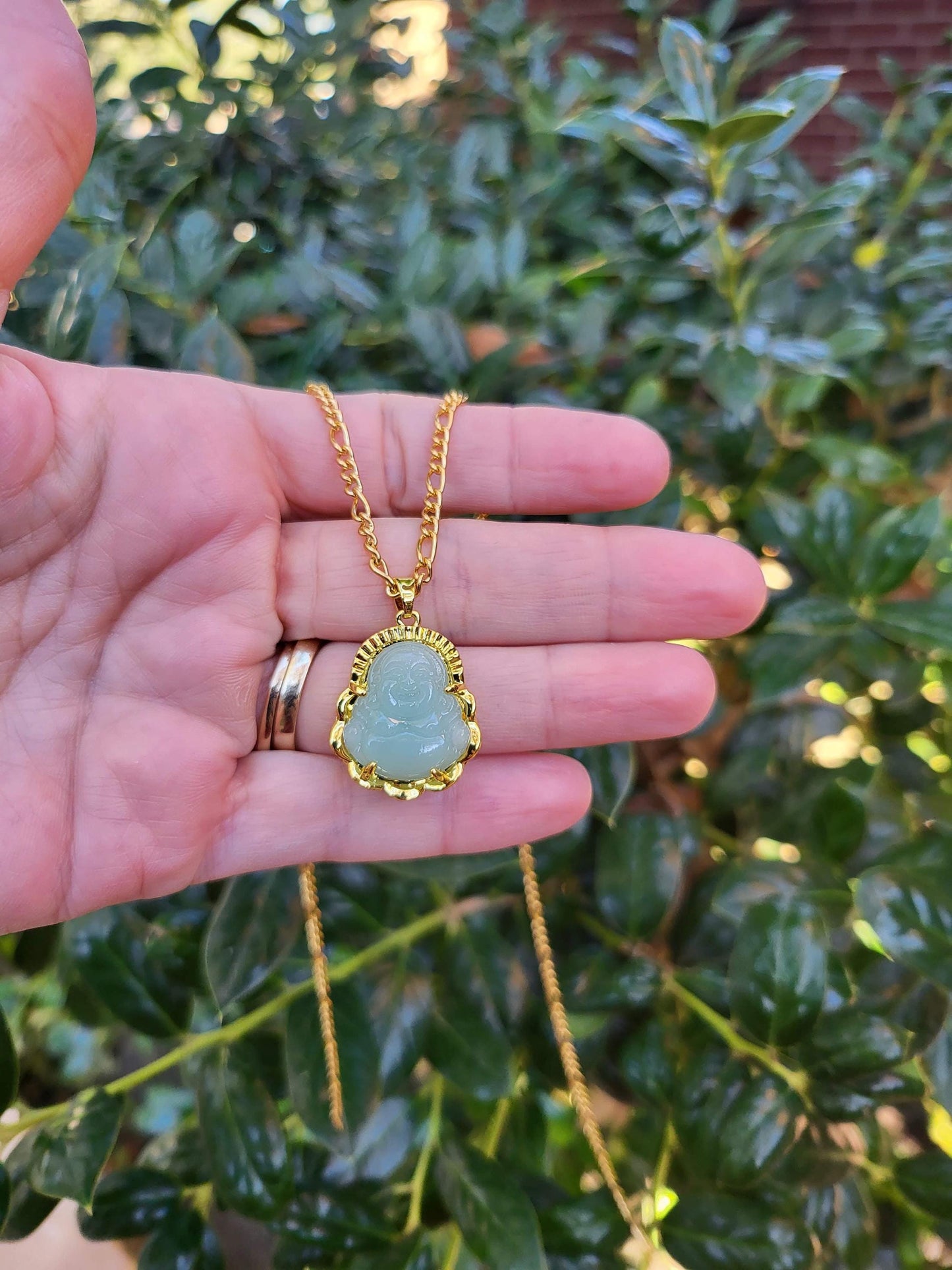 Gold Filled Minimalist Jade Buddha Necklace, WATERPROOF Adjustable Chains, Protection Necklace.