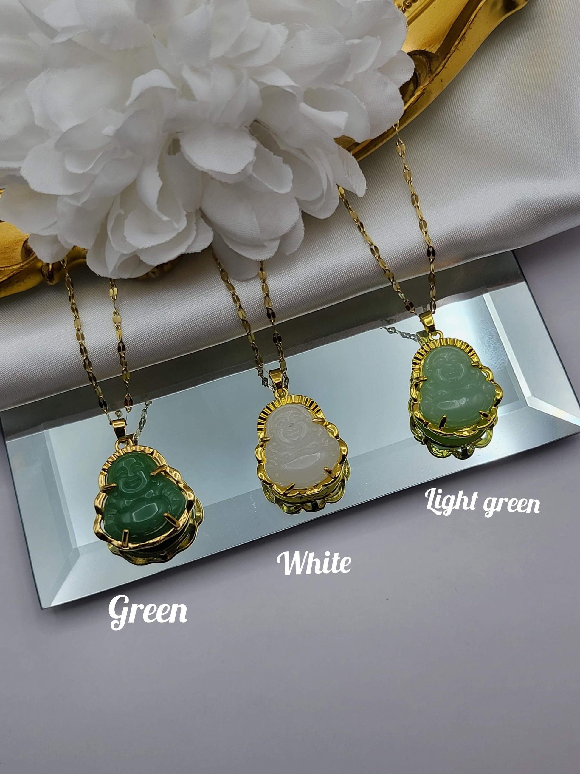Gold Filled Minimalist Jade Buddha Necklace, WATERPROOF Adjustable Chains, Protection Necklace.