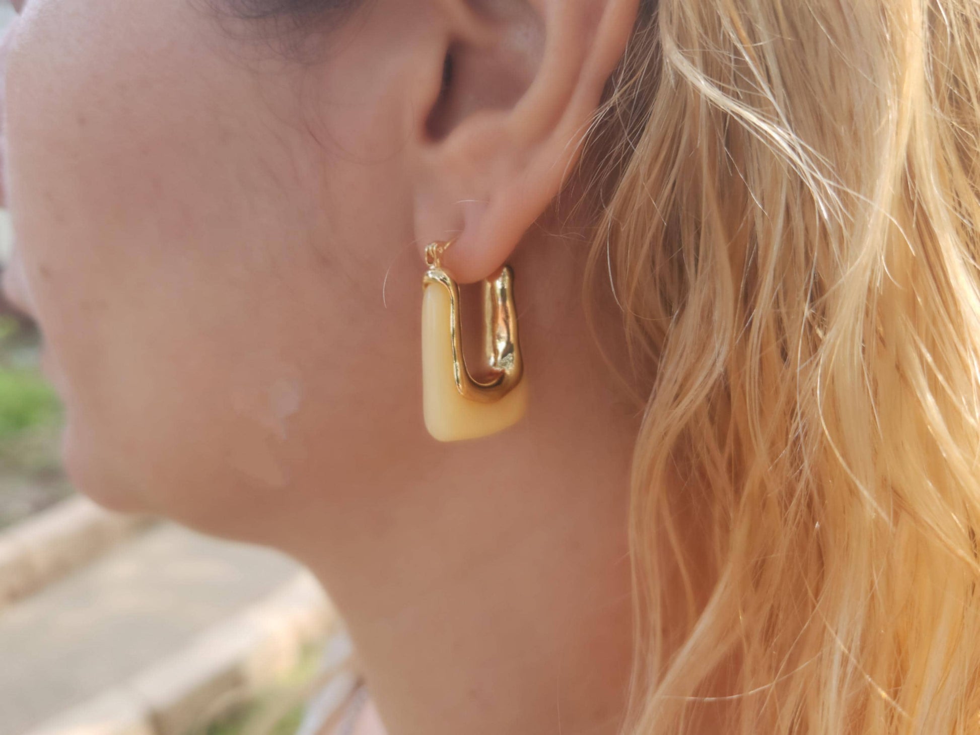 Gold Chunky Modern Earrings, Gemstone Summer Jewelry, Thick Earrings, Natural Stone Earrings.